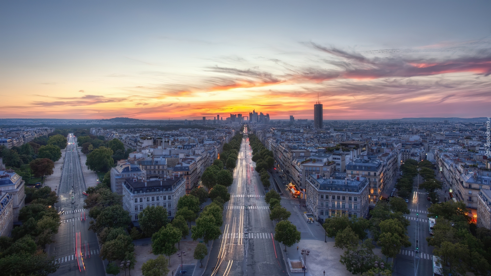 Paryż, Panorama, Miasta, Ulice, Zachód Słońca