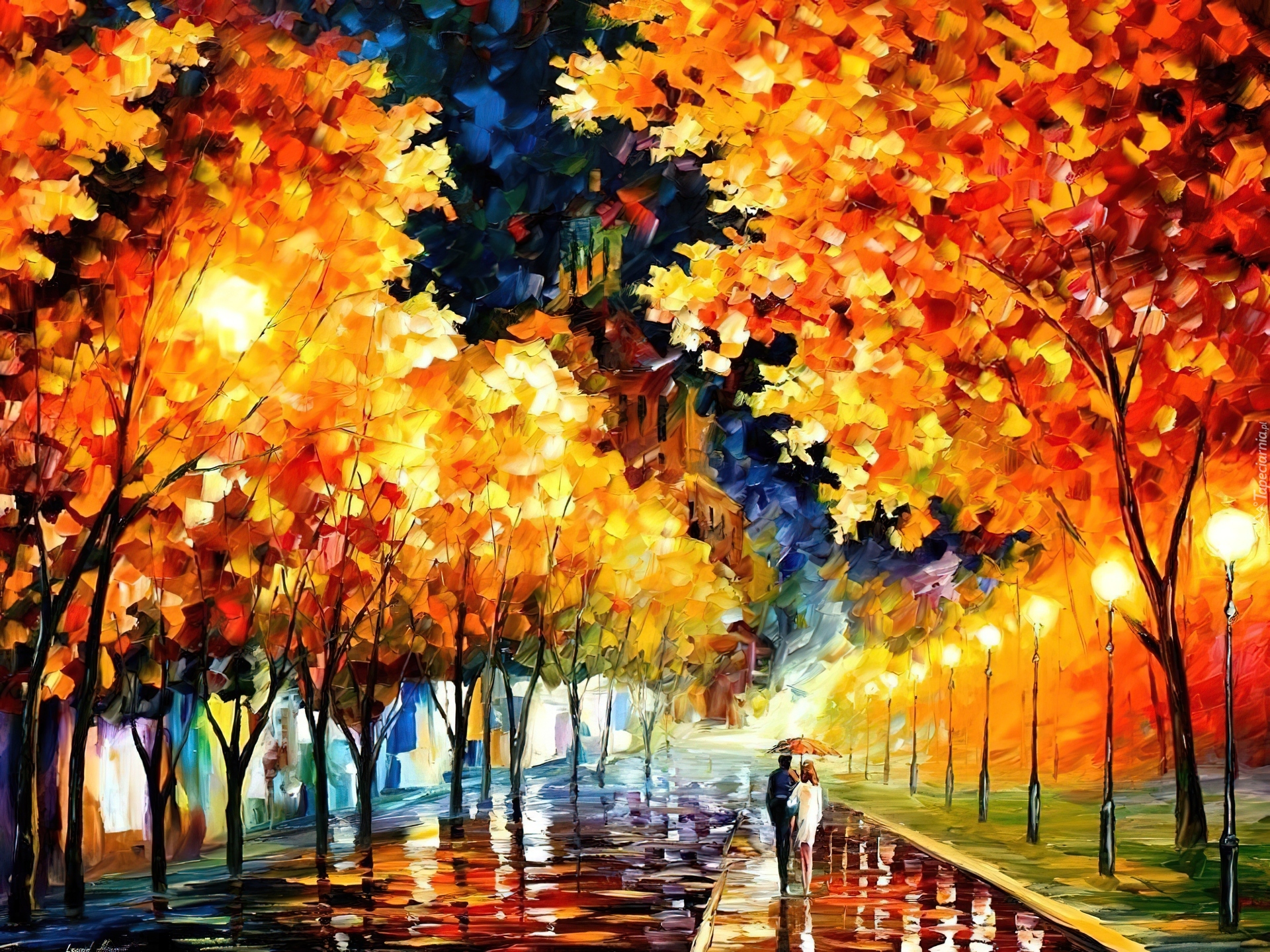 Jesień, Spacer, Park, Leonid Afremov