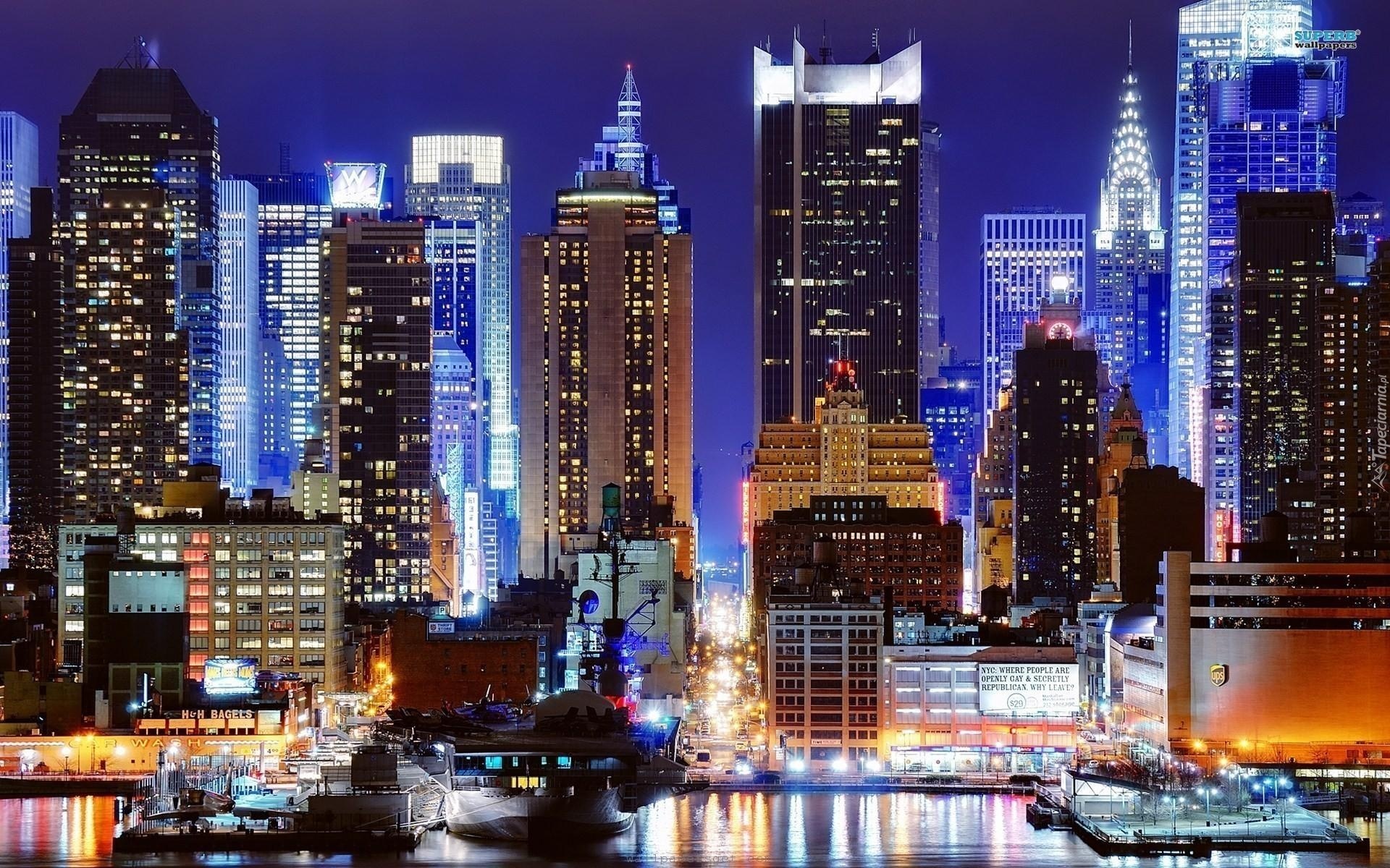 Miasto, Nowy Jork, Drapacze Chmur, Noc