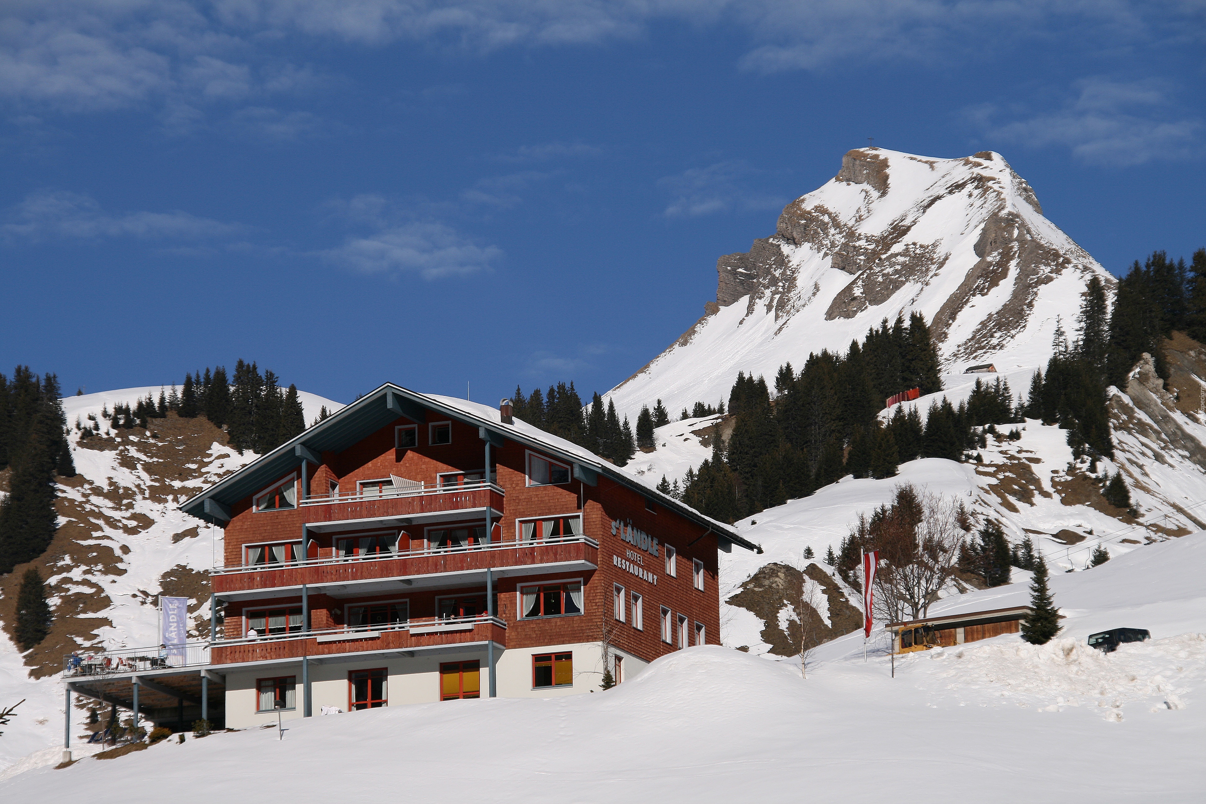 Damuls, Austria, Zima, Góry, Pensjonat, Śnieg