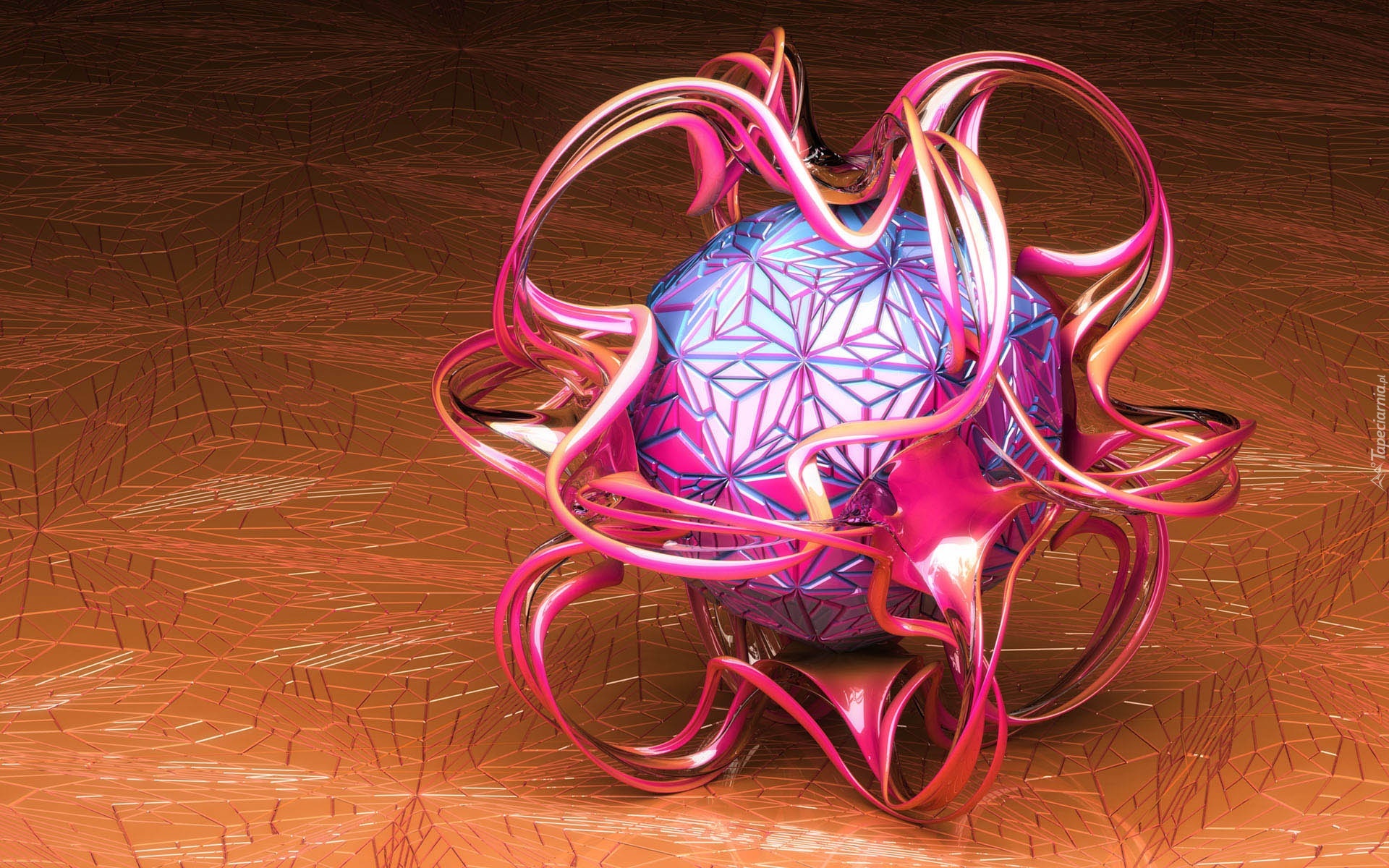 Kula, Otoczona, Różowymi, Wstęgami, 3D