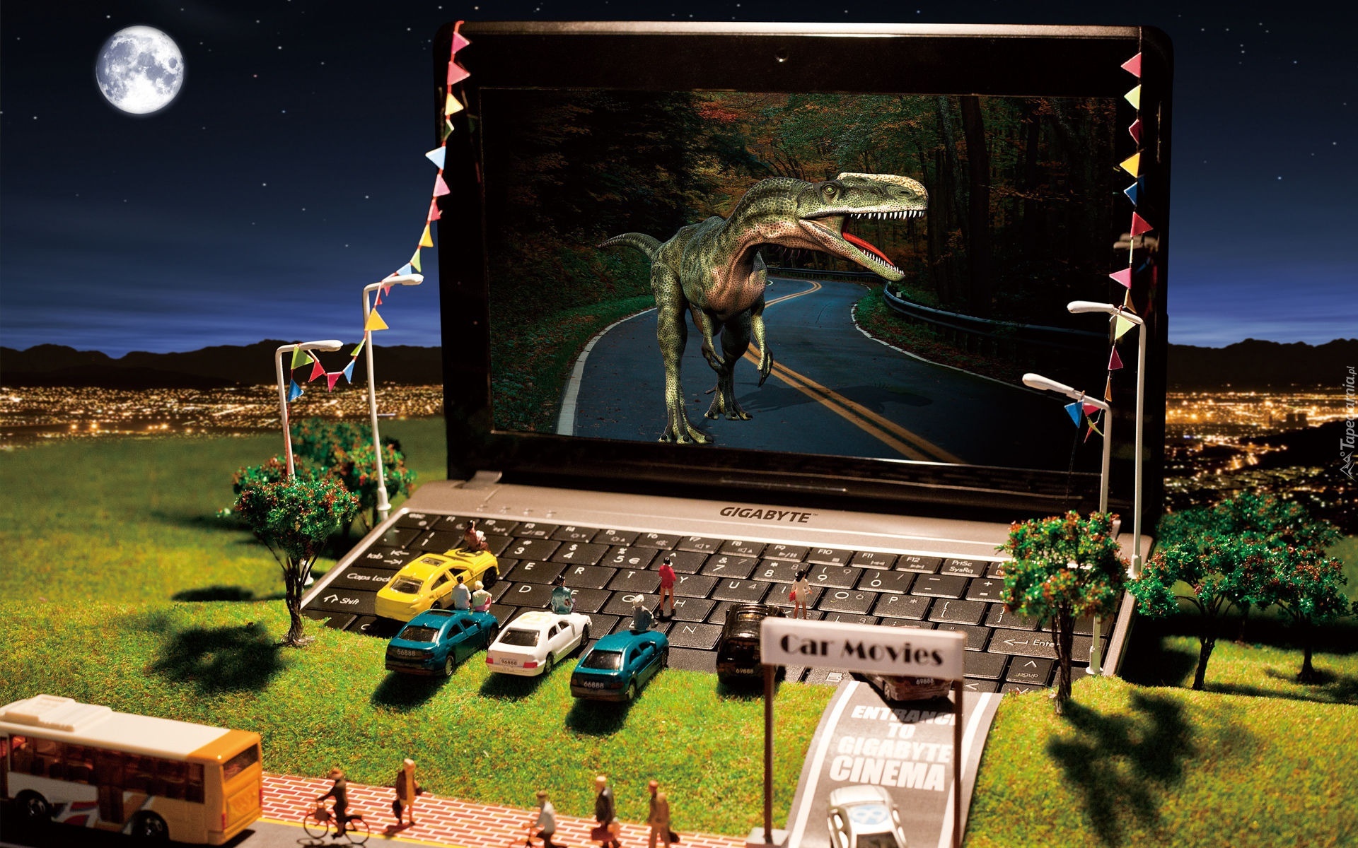 Laptop, Dinozaur, Samochody