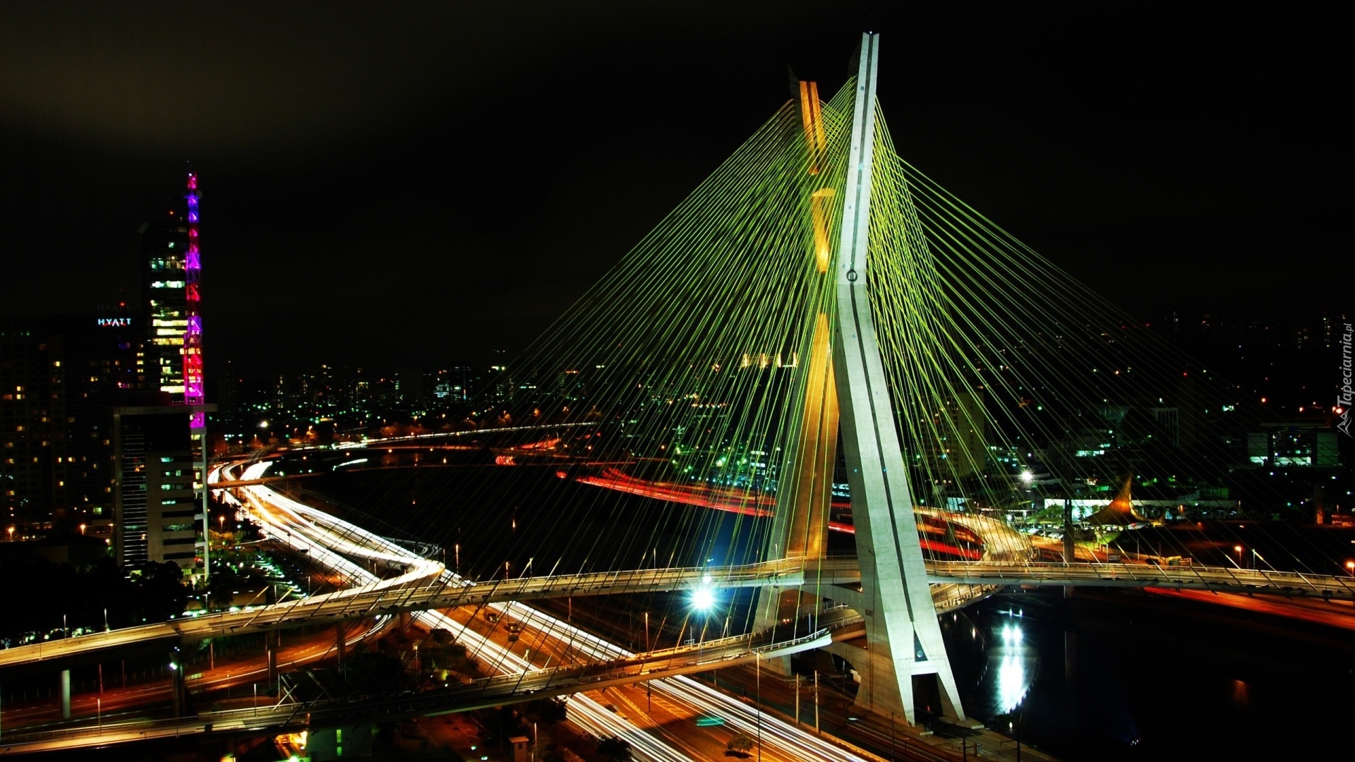 Sao Paulo, Most, Noc, Światła