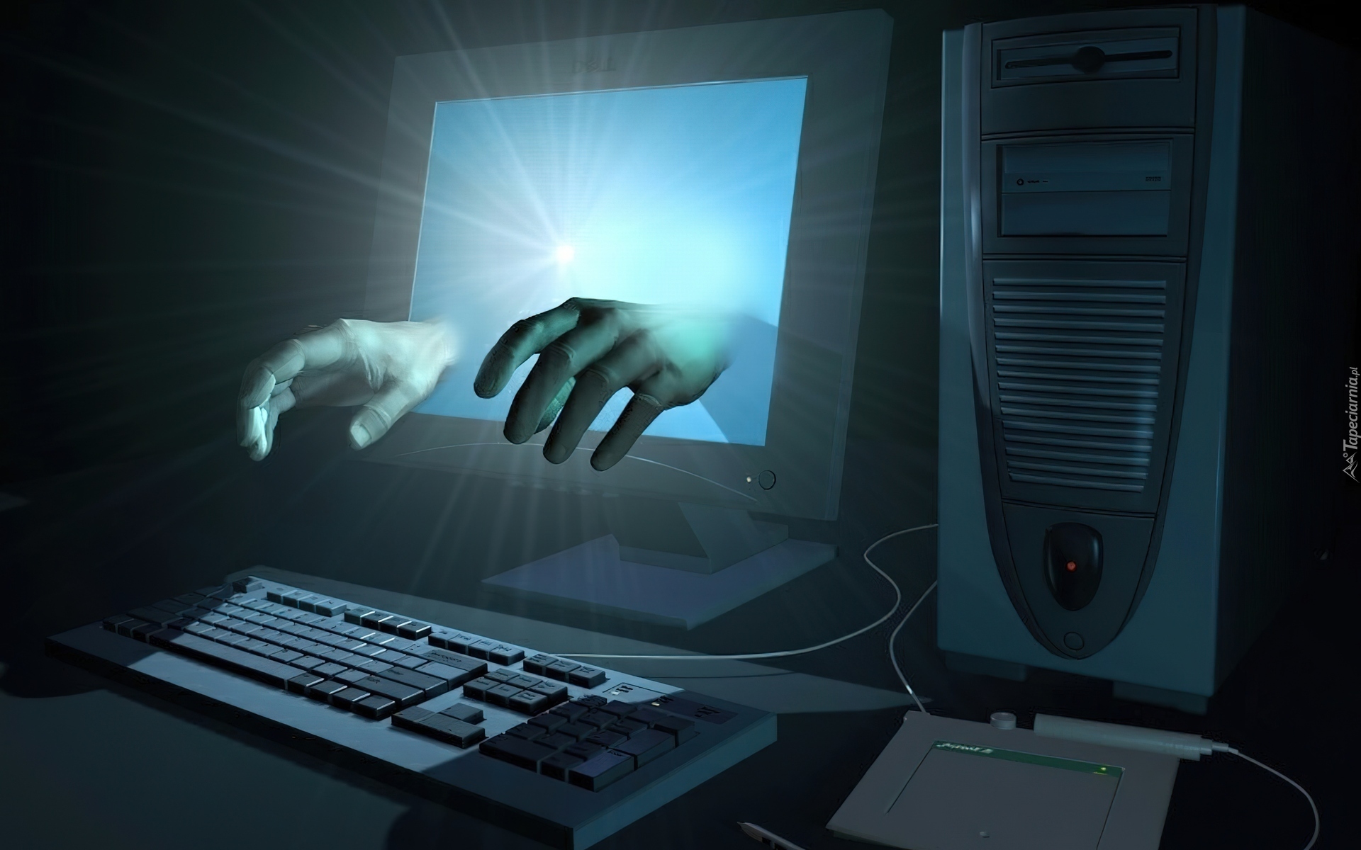 Komputer, Światło, Dłonie