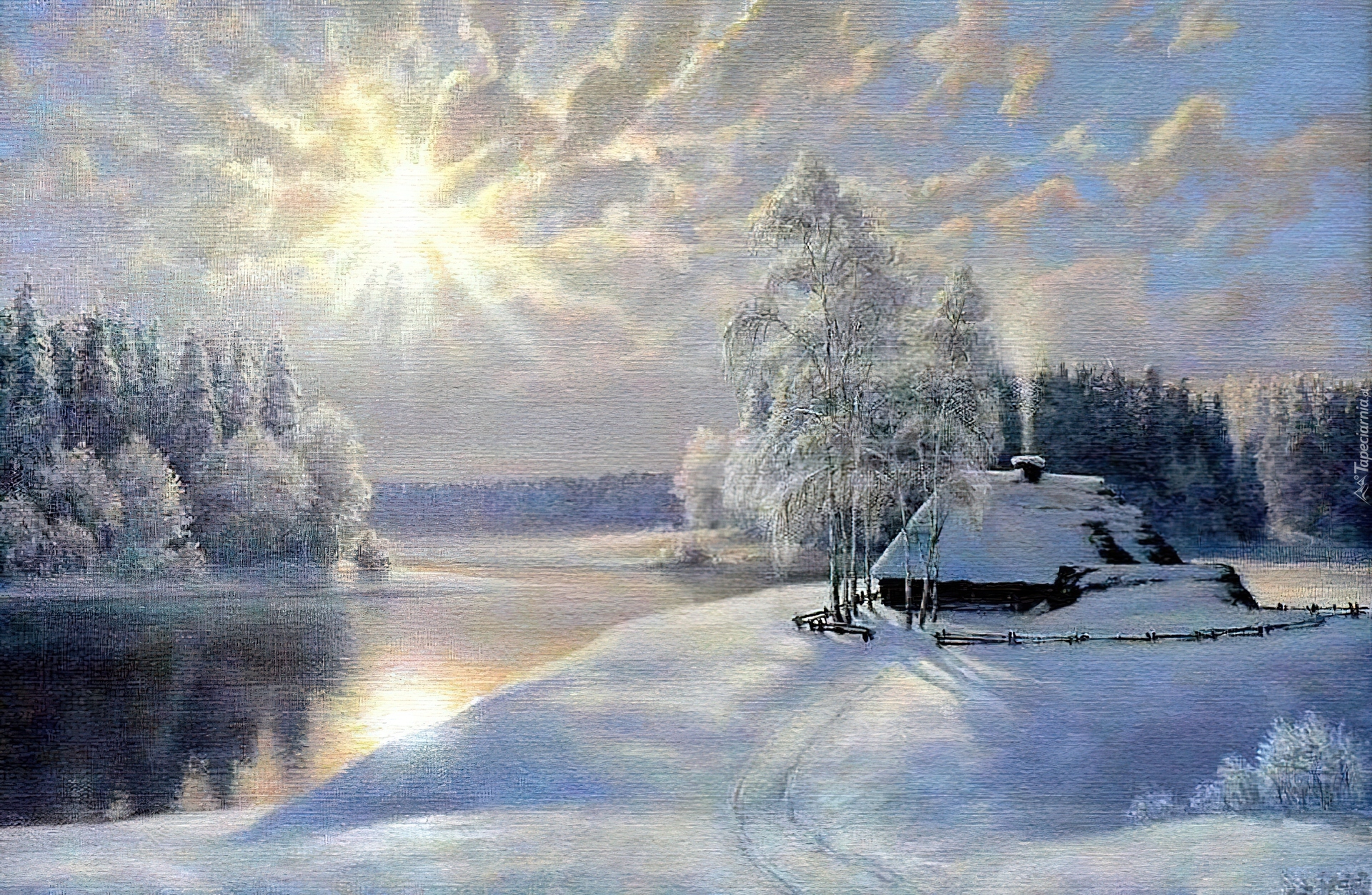 Rzeka, Promienie, Słońca, Obraz, Vladimir Horns