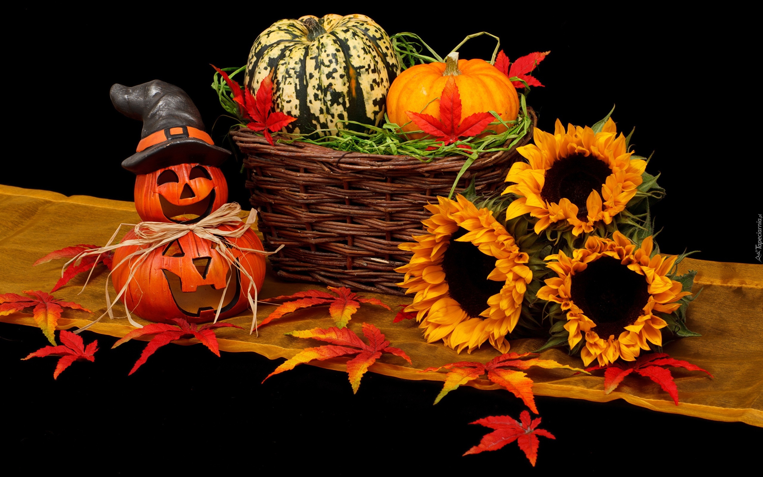 Kosz, Słoneczniki, Dynie, Halloween