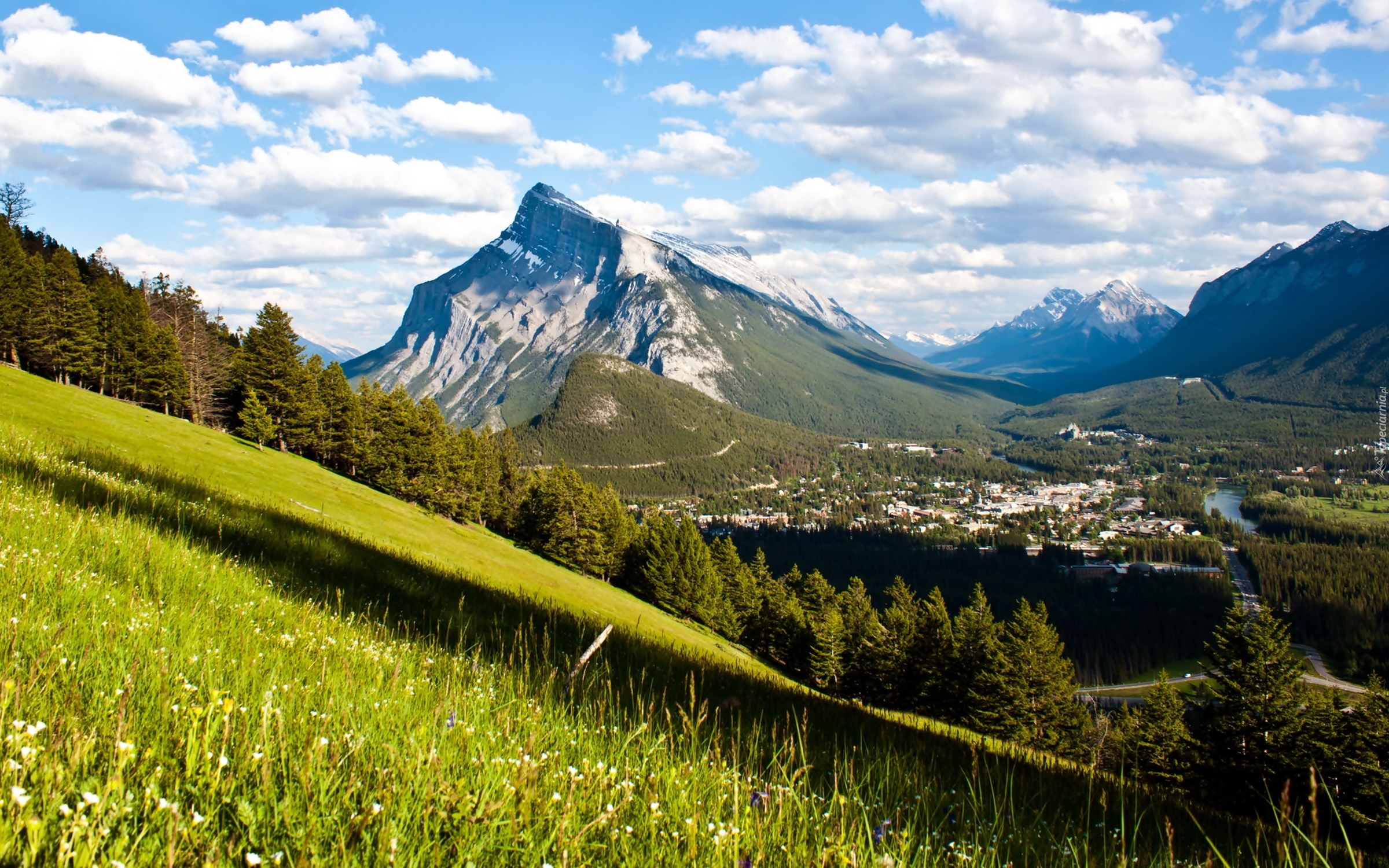 Kanada, Park Narodowy, Banff,  Góry, Zbocze, Dolina, Miasto Banff