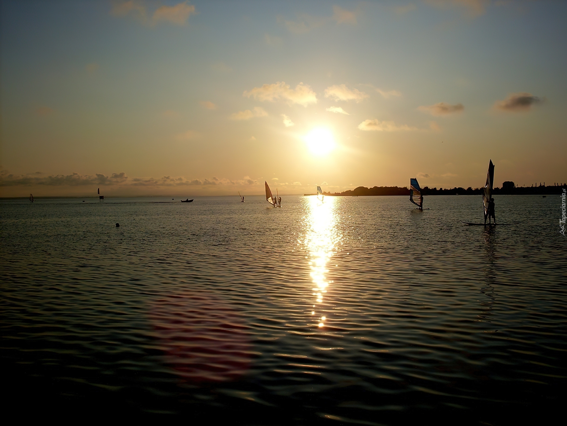 Krajobraz, Jezioro, Windsurfing