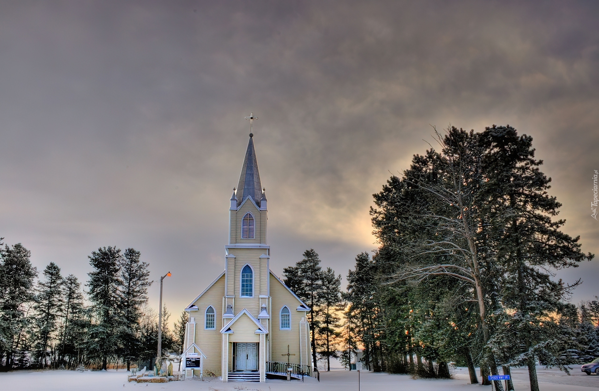 Zima, Kościółek, Drzewa, Alberta, Kanada