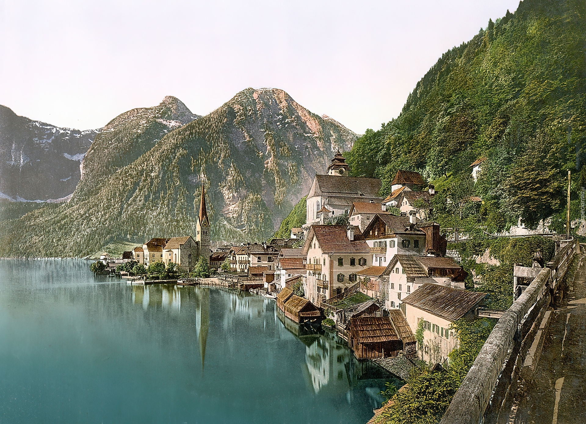 Jezioro, Góry, Zabudowanie, Hallstatt, Austria