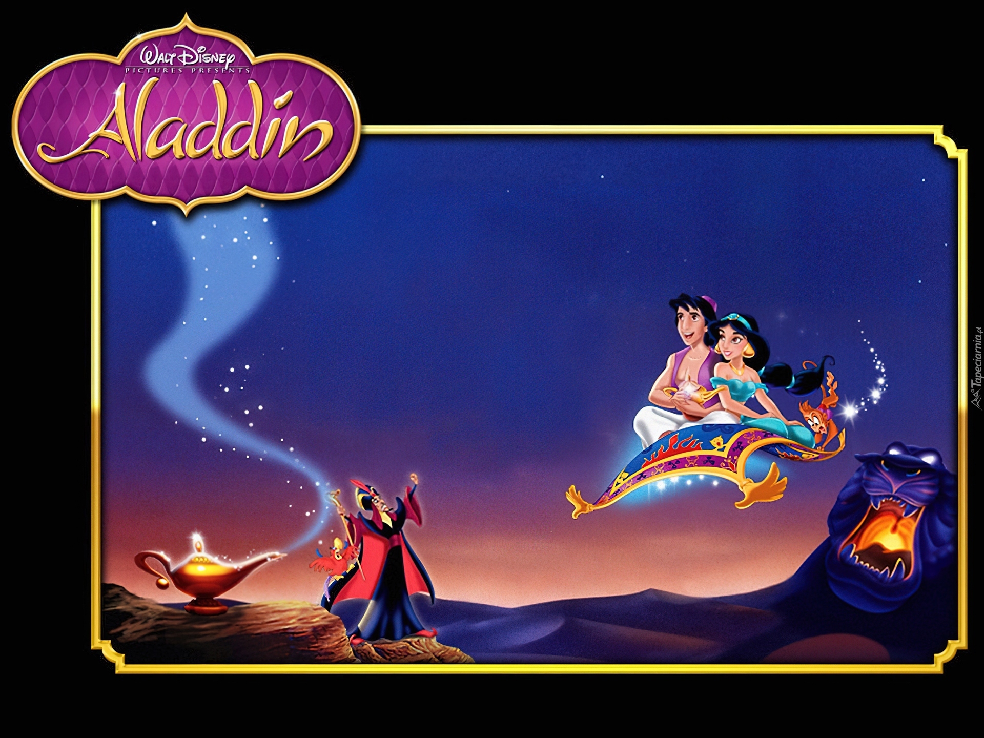 Aladyn, Aladdin, Jasmina, Latający dywan, Lampa