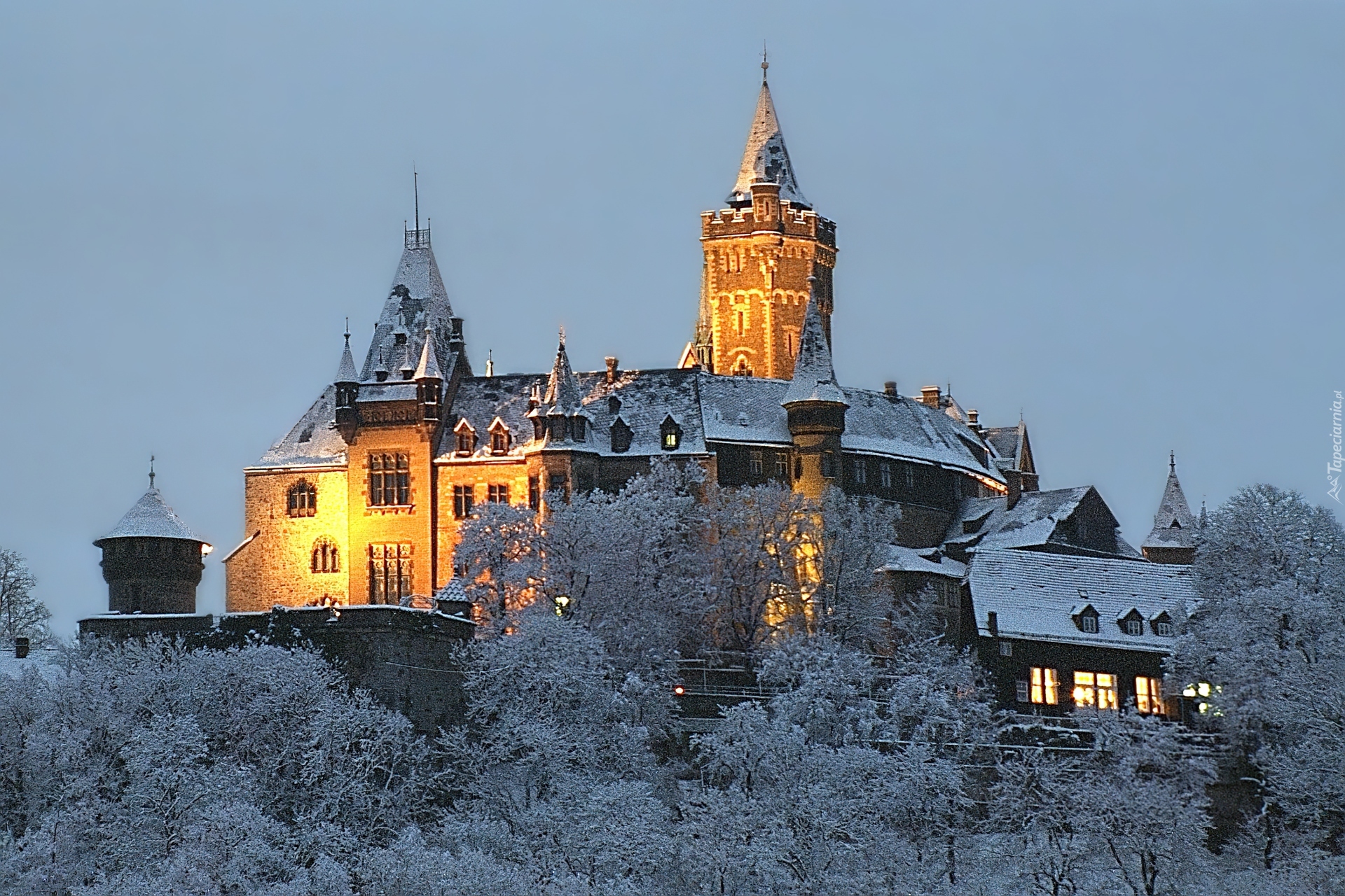 Zamek, Wernigerode, Niemcy, Zima