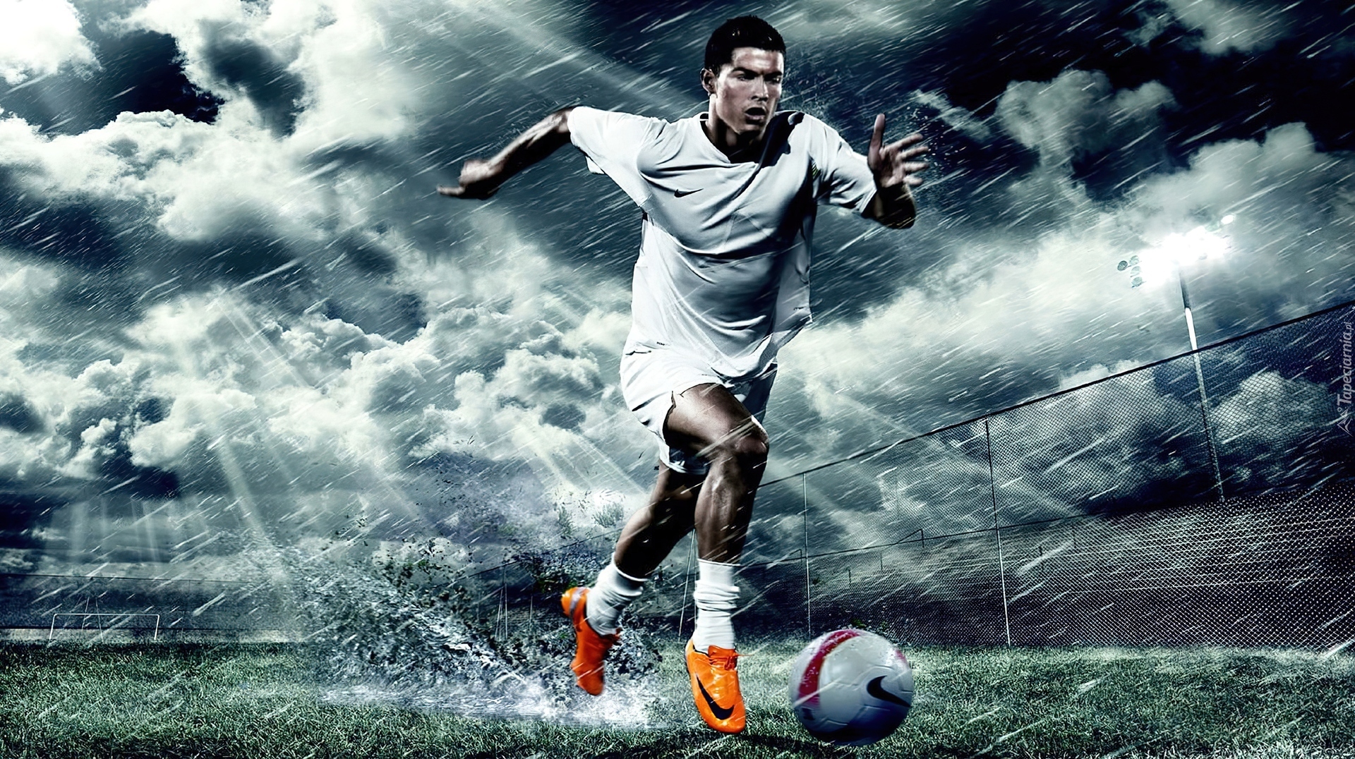 Cristiano Ronaldo, Piłkarz, Boisko, Deszcz