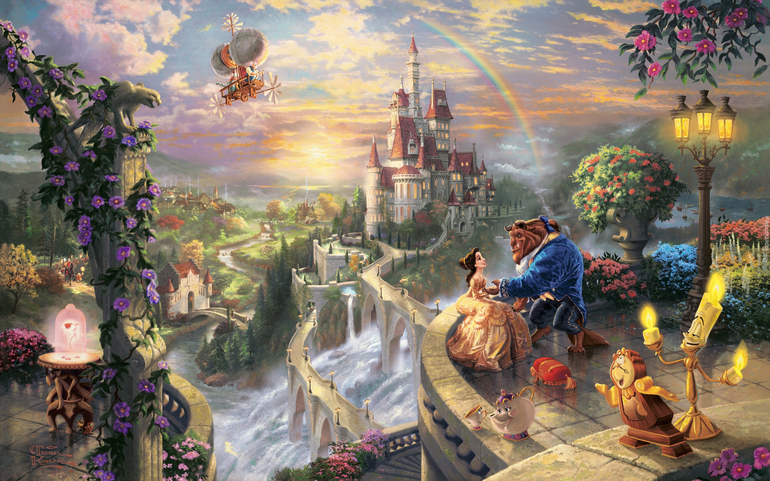 Obraz, Thomas Kinkade, Piękna i Bestia, Beauty and the Beast, Bajka