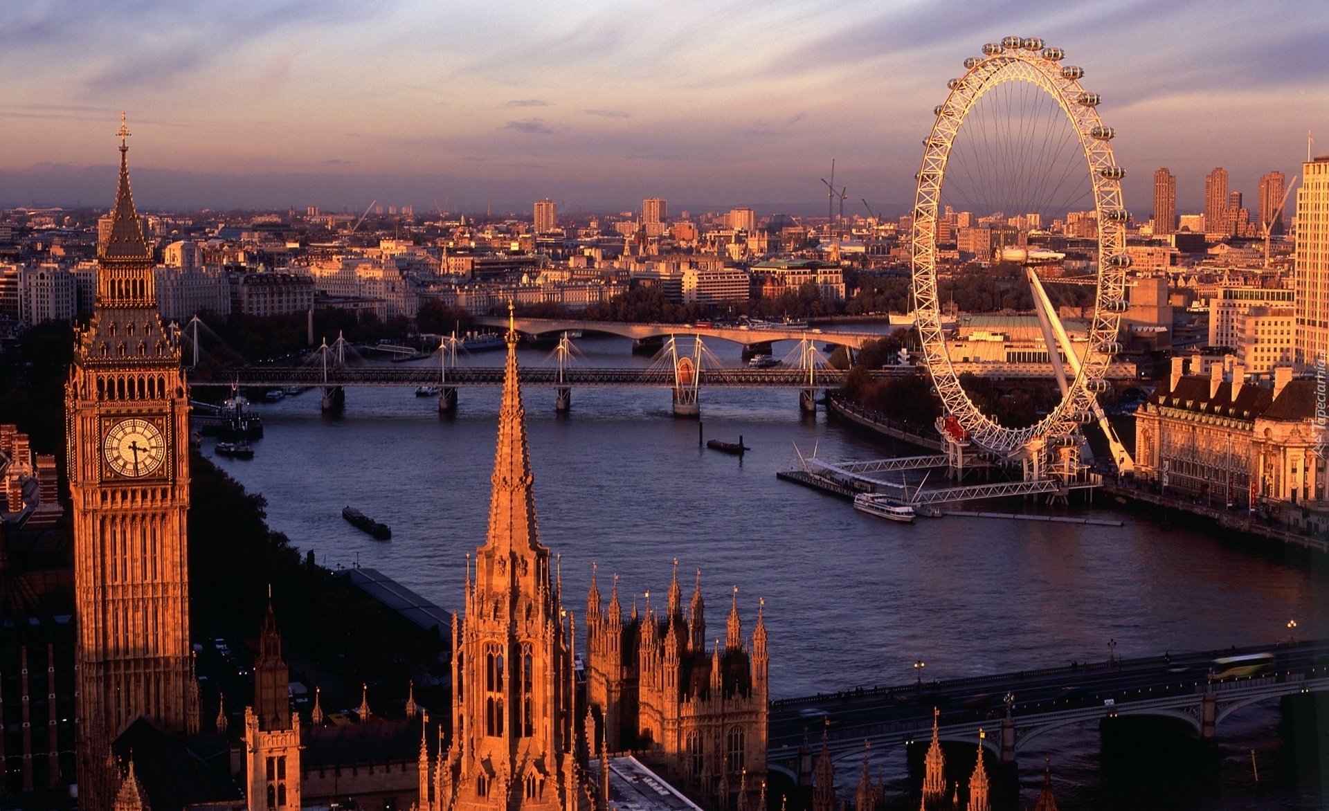 Panorama, Miasta, Londyn, Big Ben, London Eye