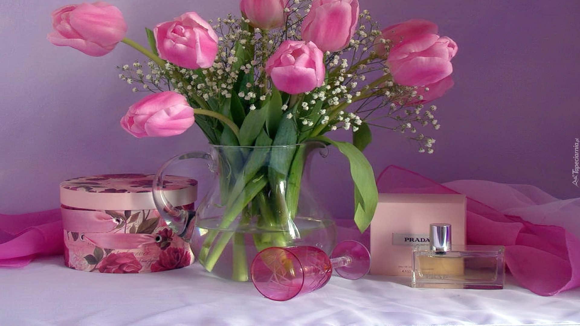 Wazon, Różowe, Tulipany, Perfumy, Prada
