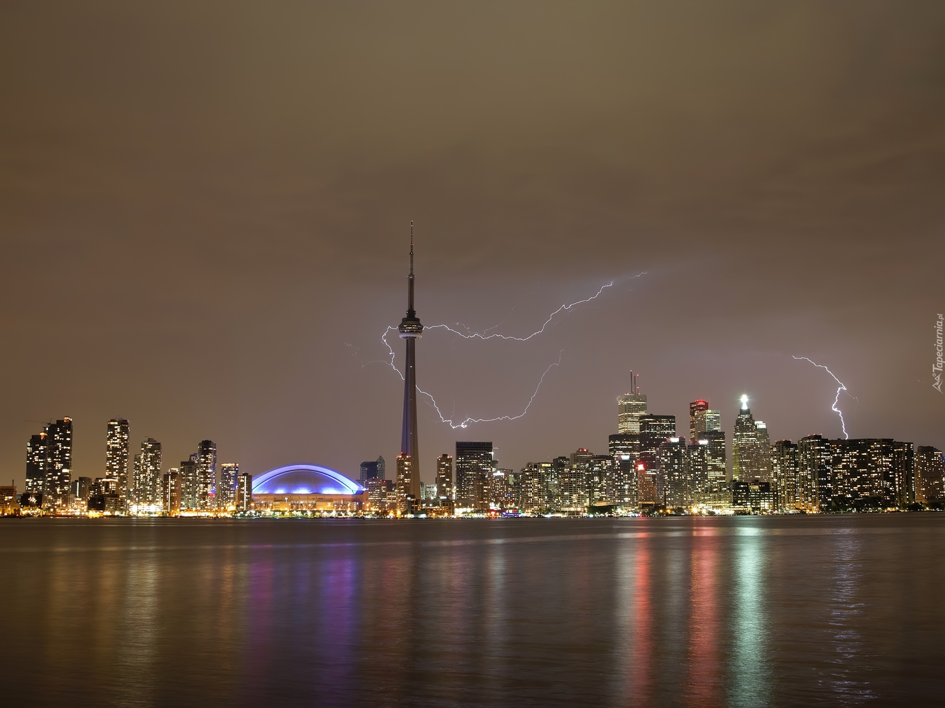 CN Tower, Ontario, Błyskawica, Noc