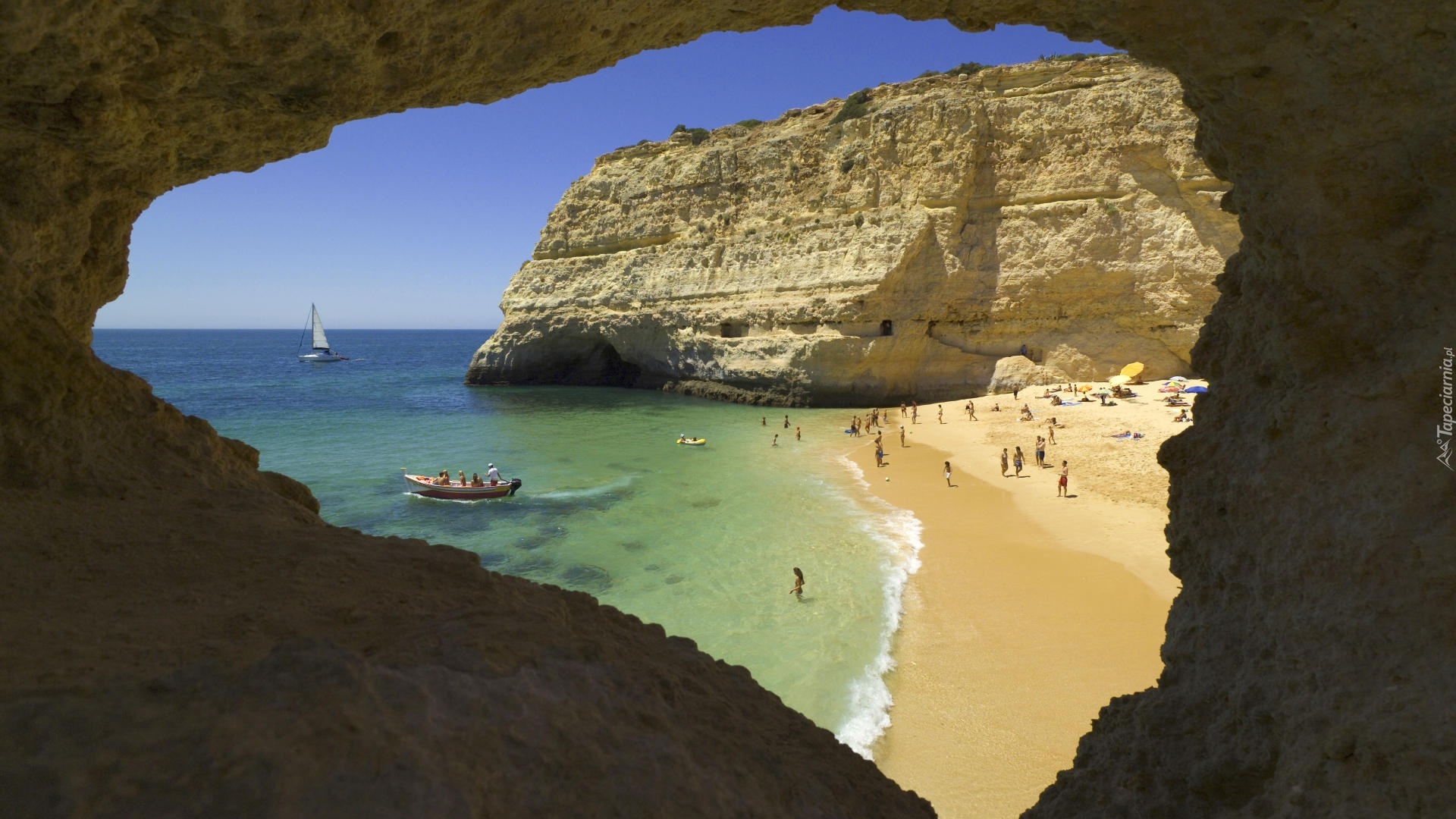 Plaża, Łódki, Algarve, Portugalia