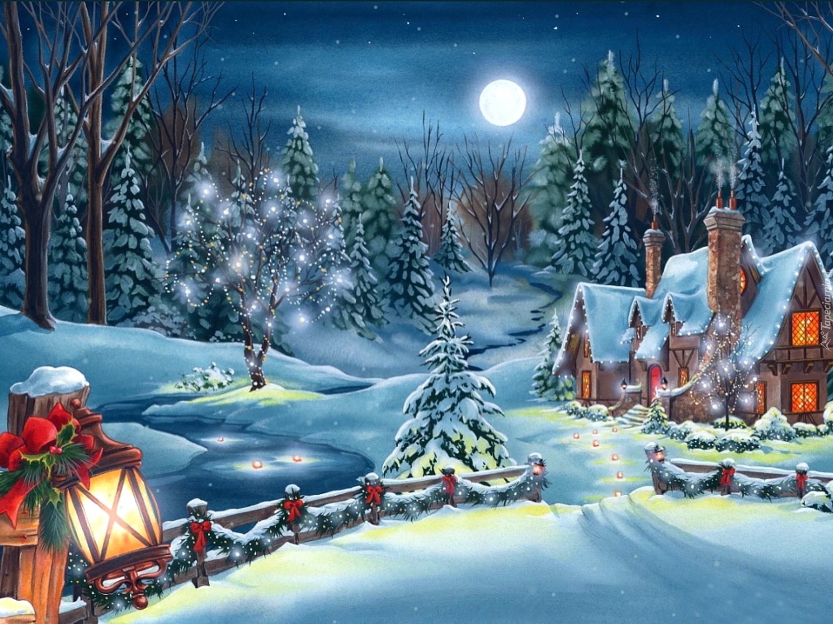 Widoczek, Świąteczny, Zima, Boże, Narodzenie, Malarstwo