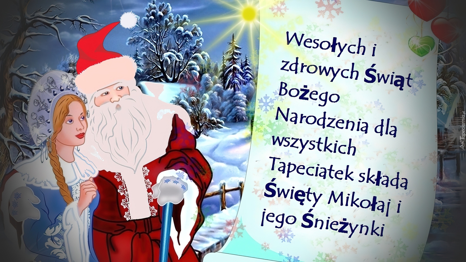 Mikołaj, Śnieżynka, Życzenia, Świąteczne