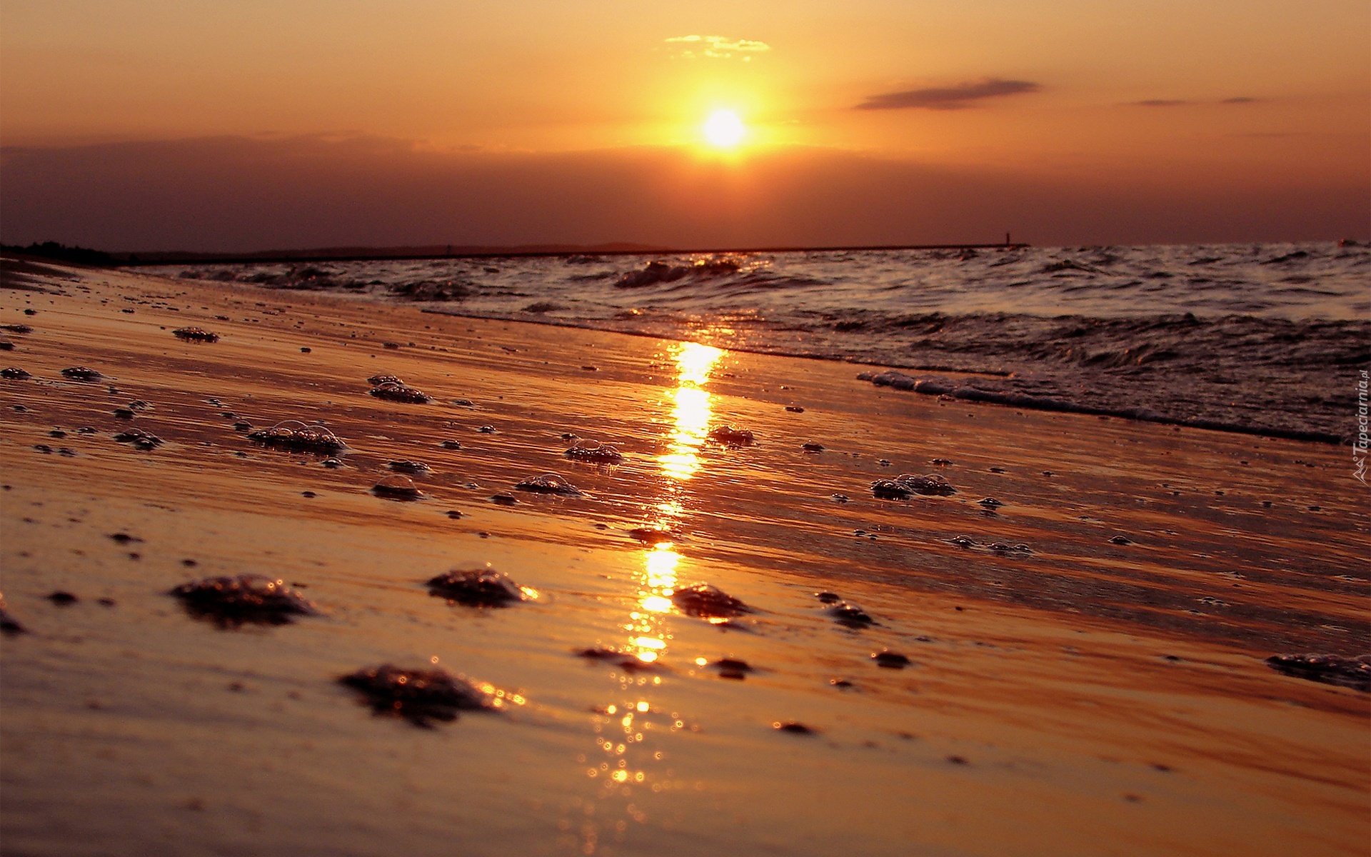 Plaża, Morze, Zachód Słońca