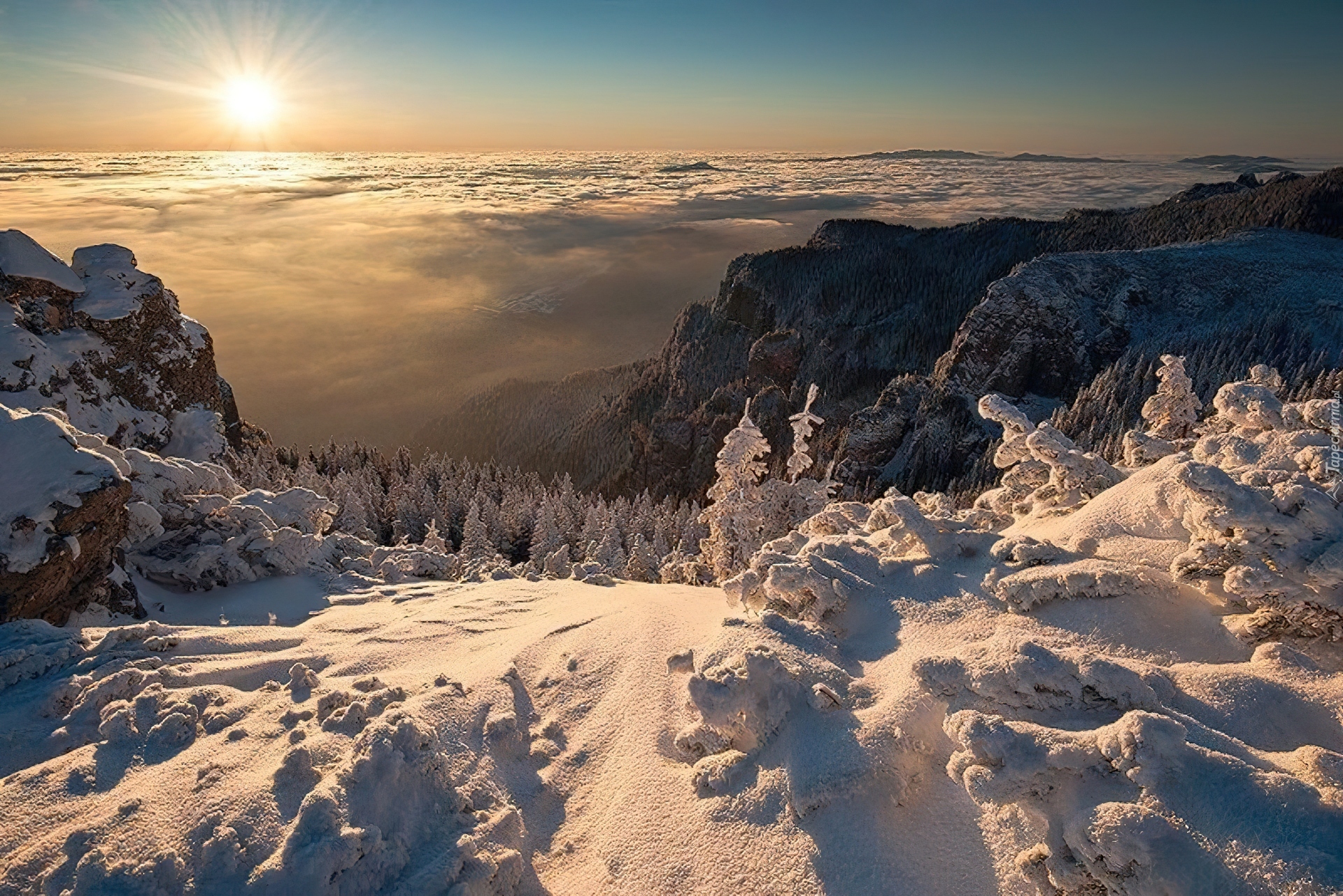 Góry, Las, Śnieg, Zima