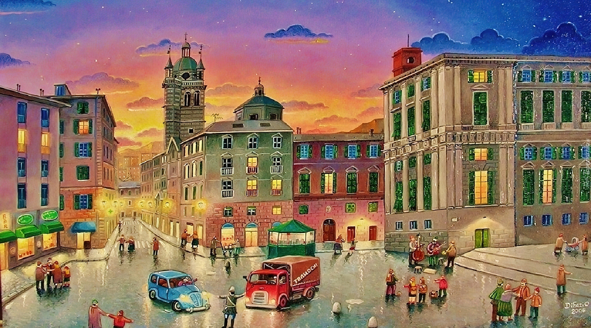 Miasto, Domy, Ulica, Samochody