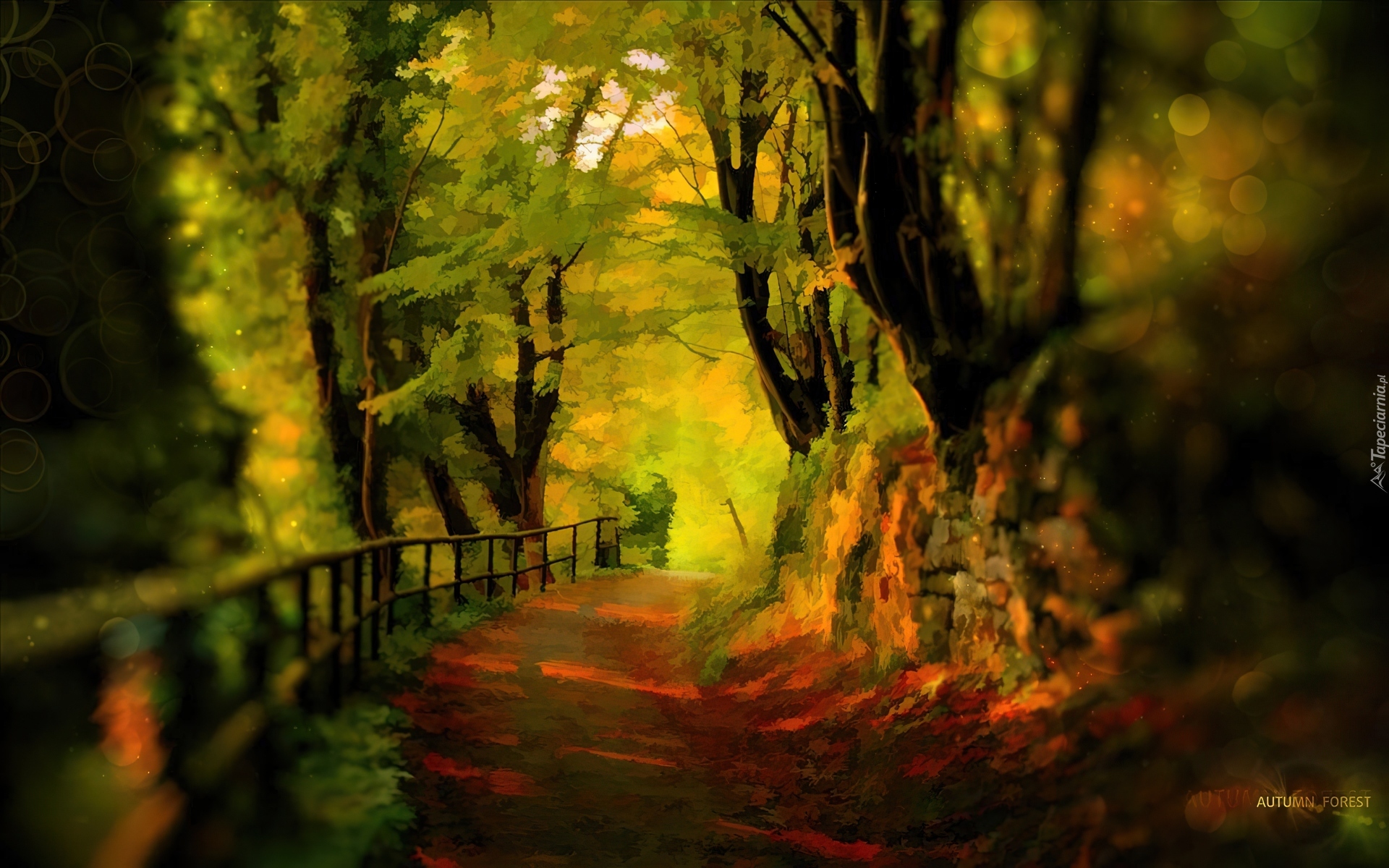 Kolorowe, Barwy, Jesieni, Drzewa, Alejka, Obraz