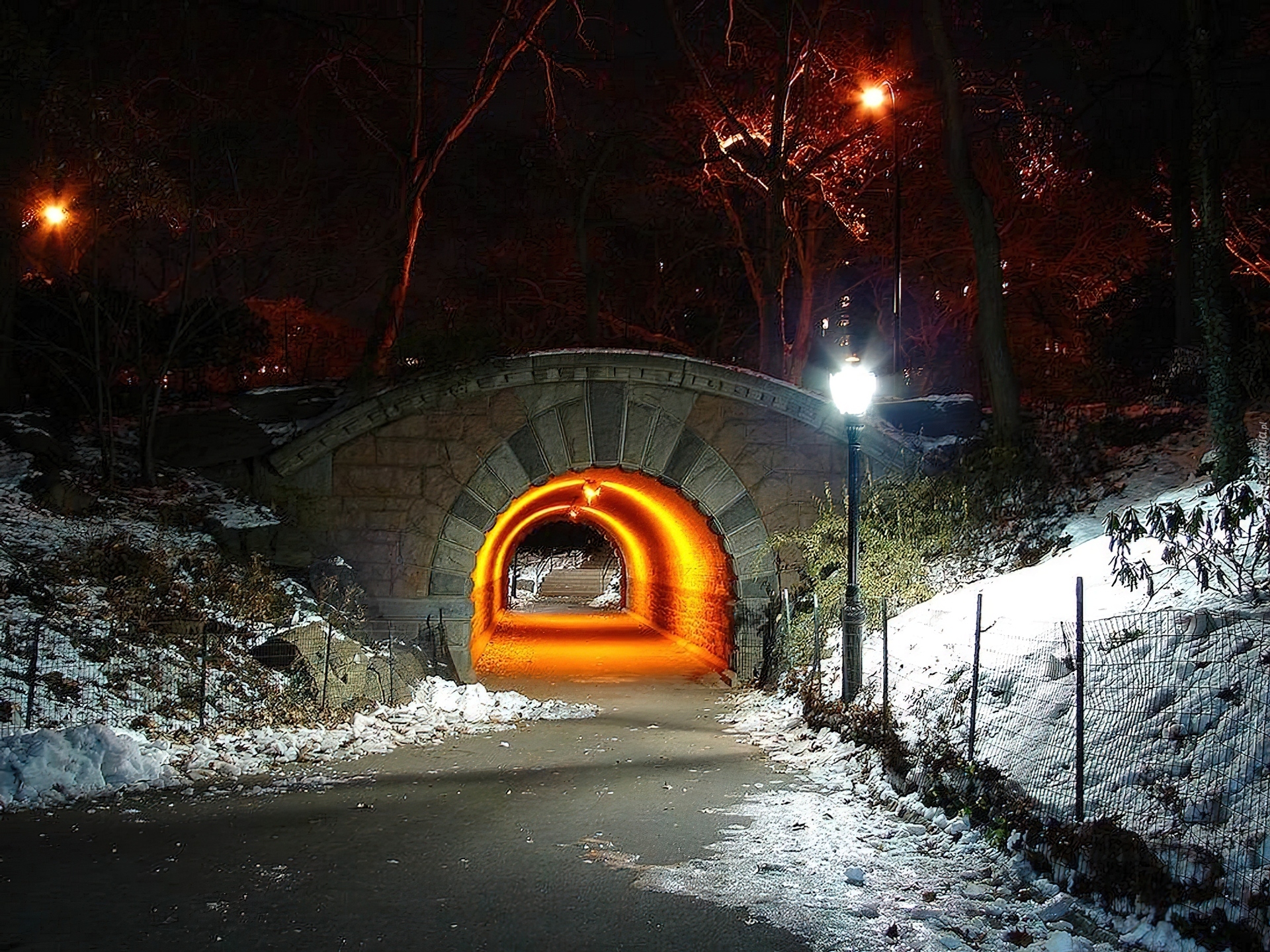 Zima, Droga, Tunel, Światło