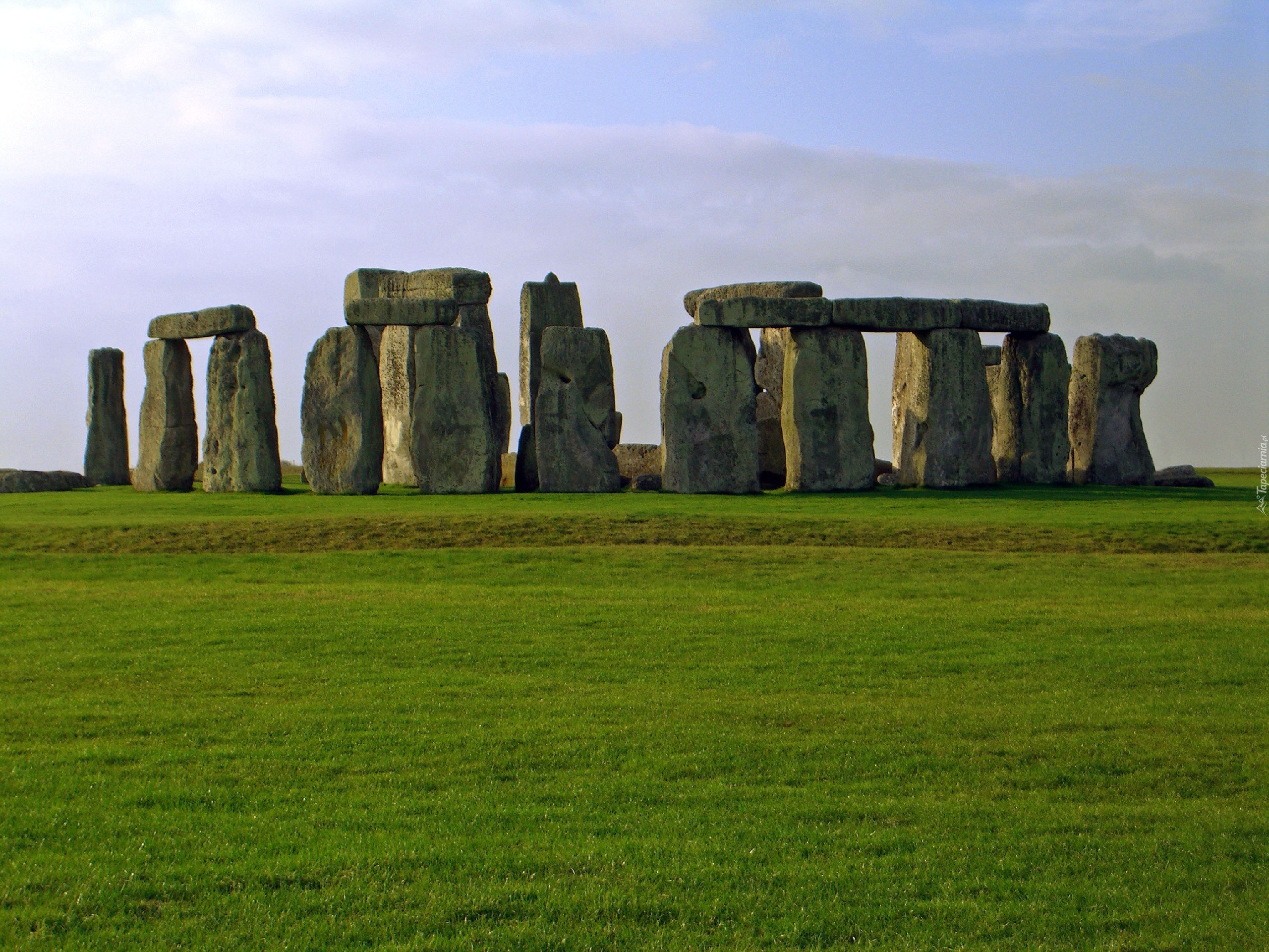 Stonehenge, Trawa, Kamienie, Niebo