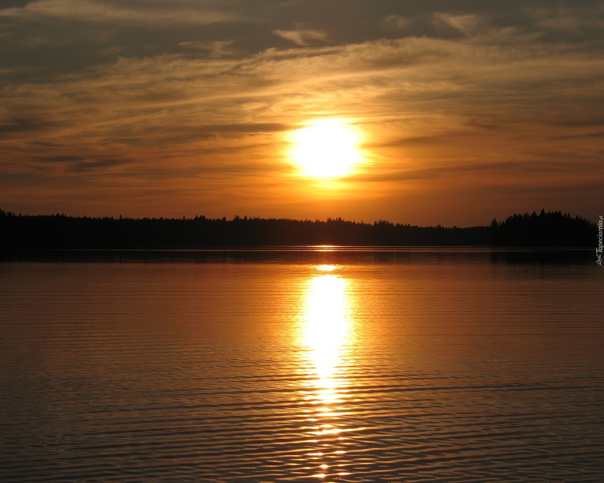 Jezioro, Zachód, Słońca