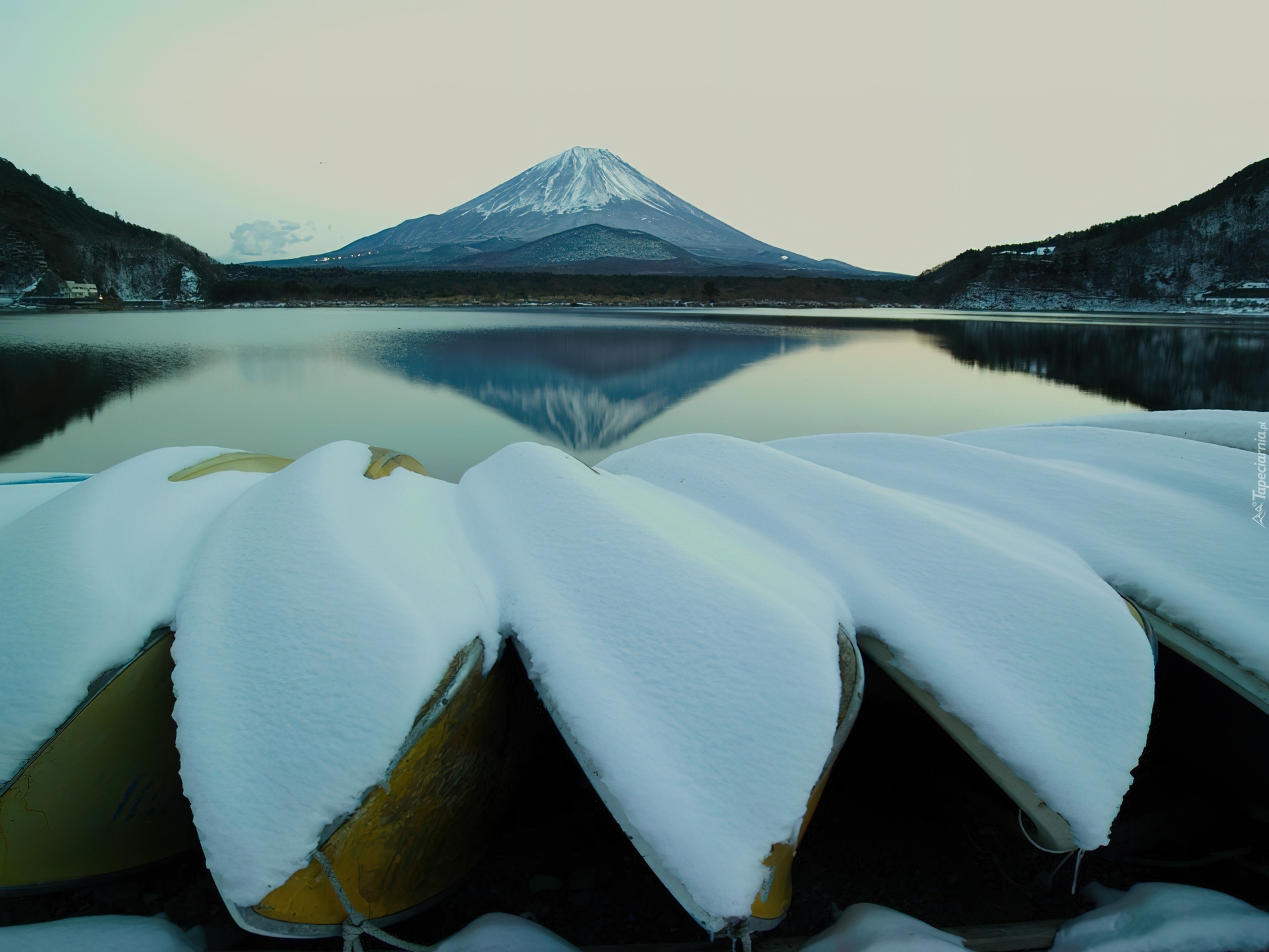 Zima, Jezioro, Góra, Fuji, Japonia