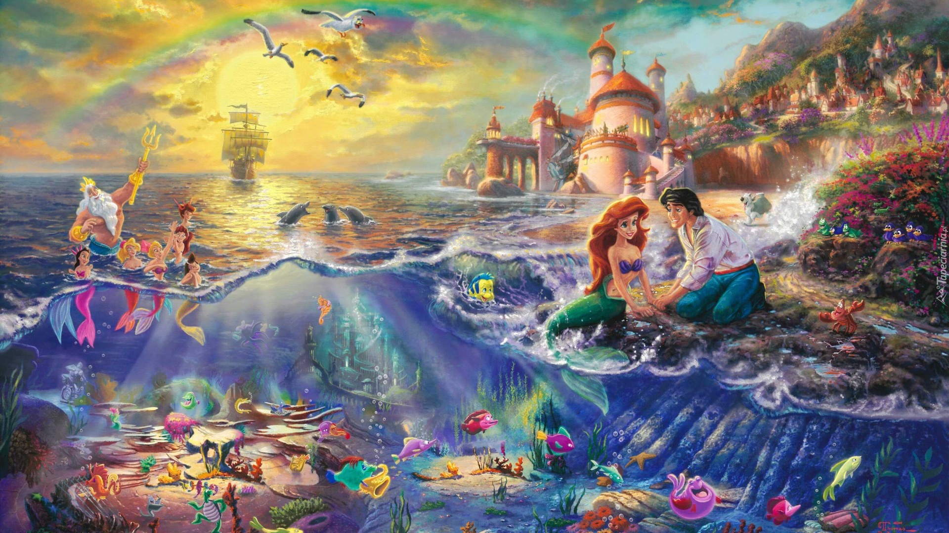 Thomas Kinkade, Disney, Mała Syrenka, The Little Mermaid, Morze