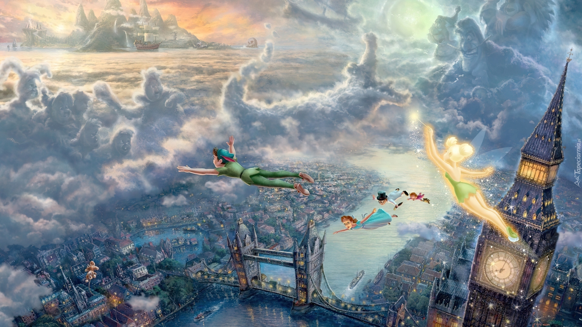 Thomas Kinkade, Disney, Piotruś Pan, Peter Pan, Londyn, Nibylandia