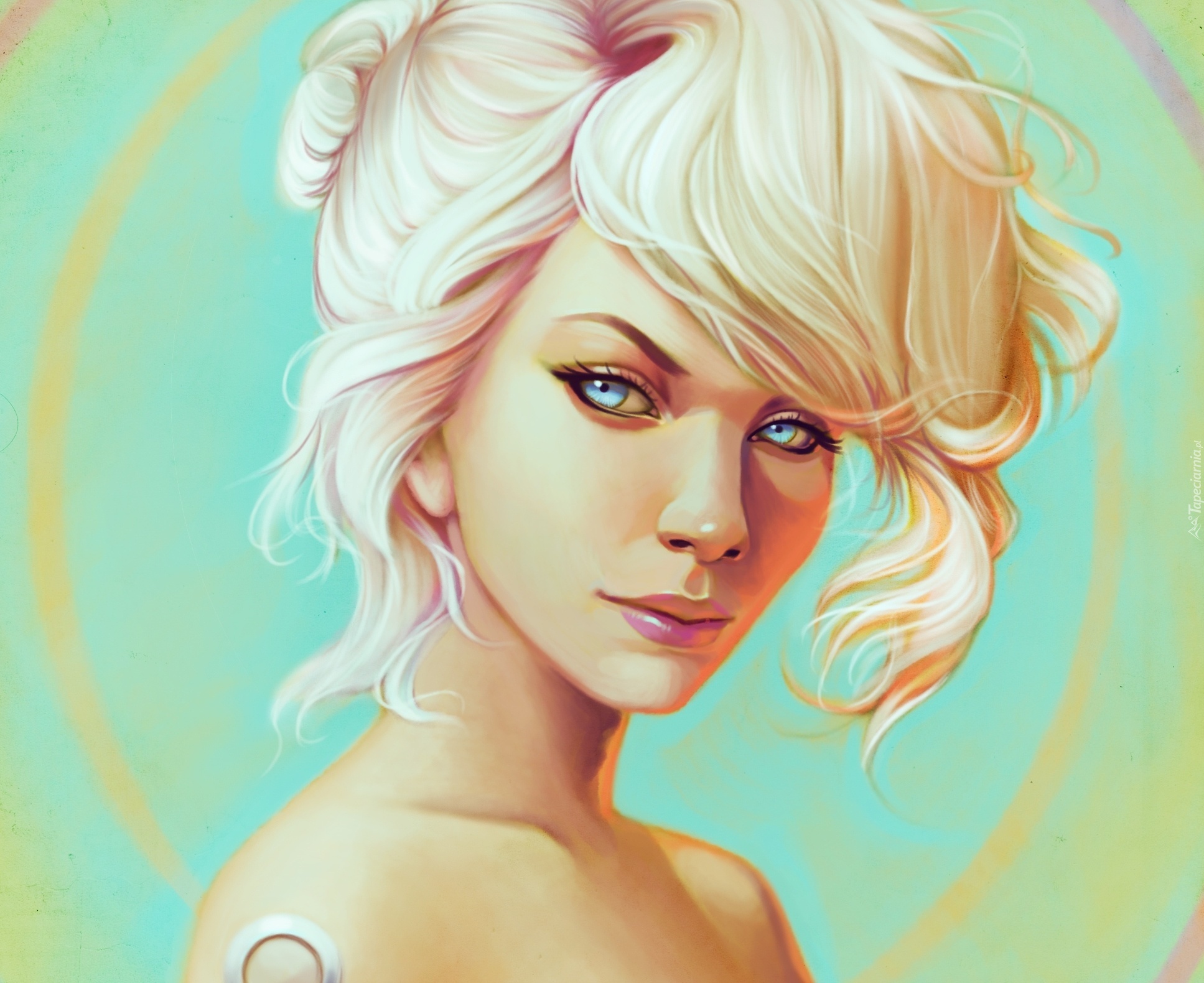 Kobieta, Blondynka, Niebieskie, Oczy