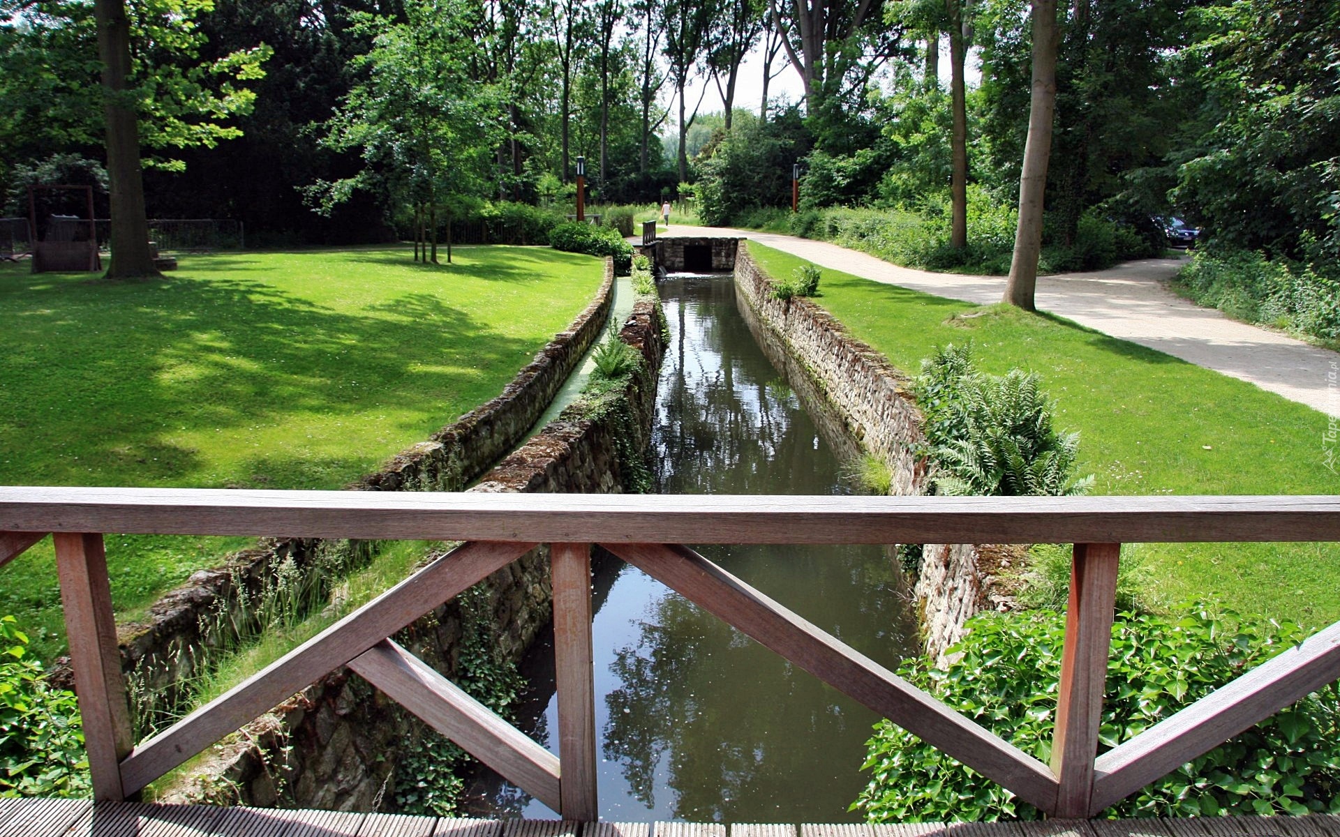 Park, Rzeczka, Mostek, Aleja