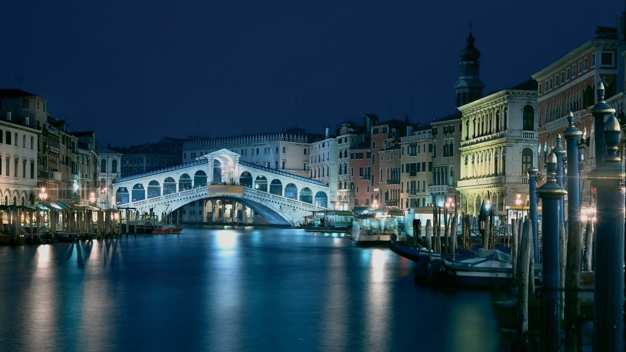 Most, Domy, Kanał, Wenecja, Noc