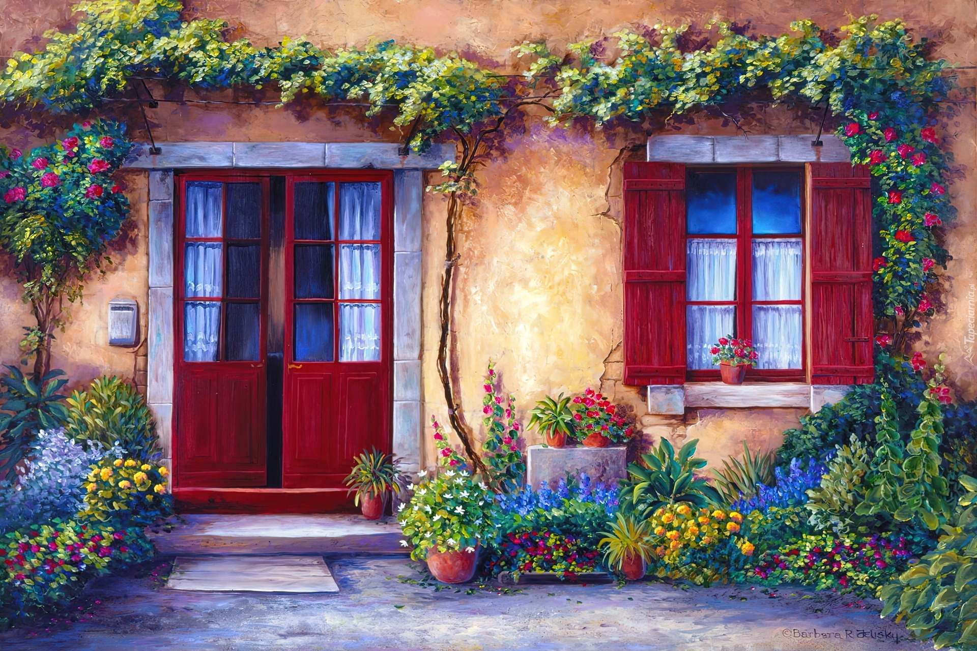 Dom, Okno, Drzwi, Kwiaty