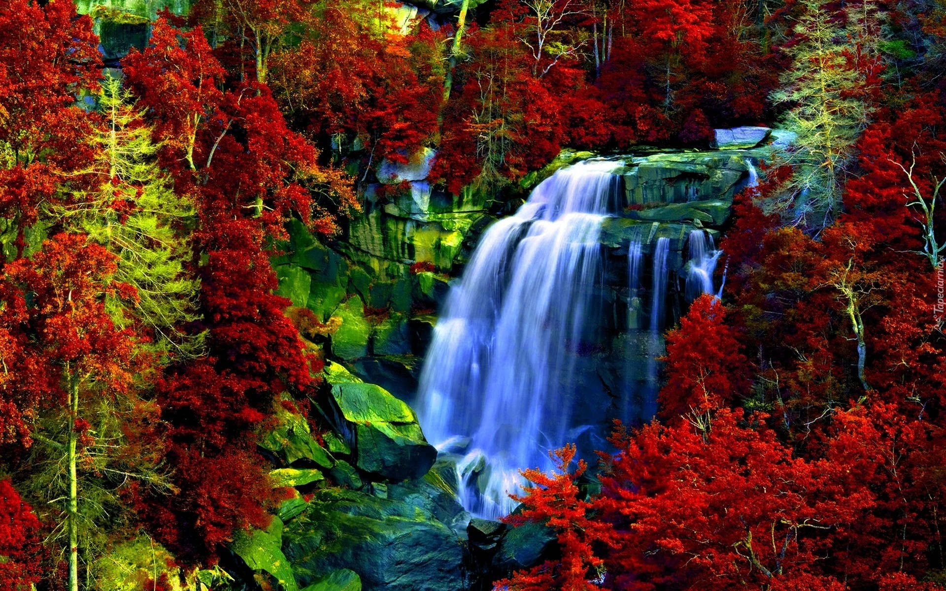 Kolorowe, Barwy, Jesieni, Wodospad