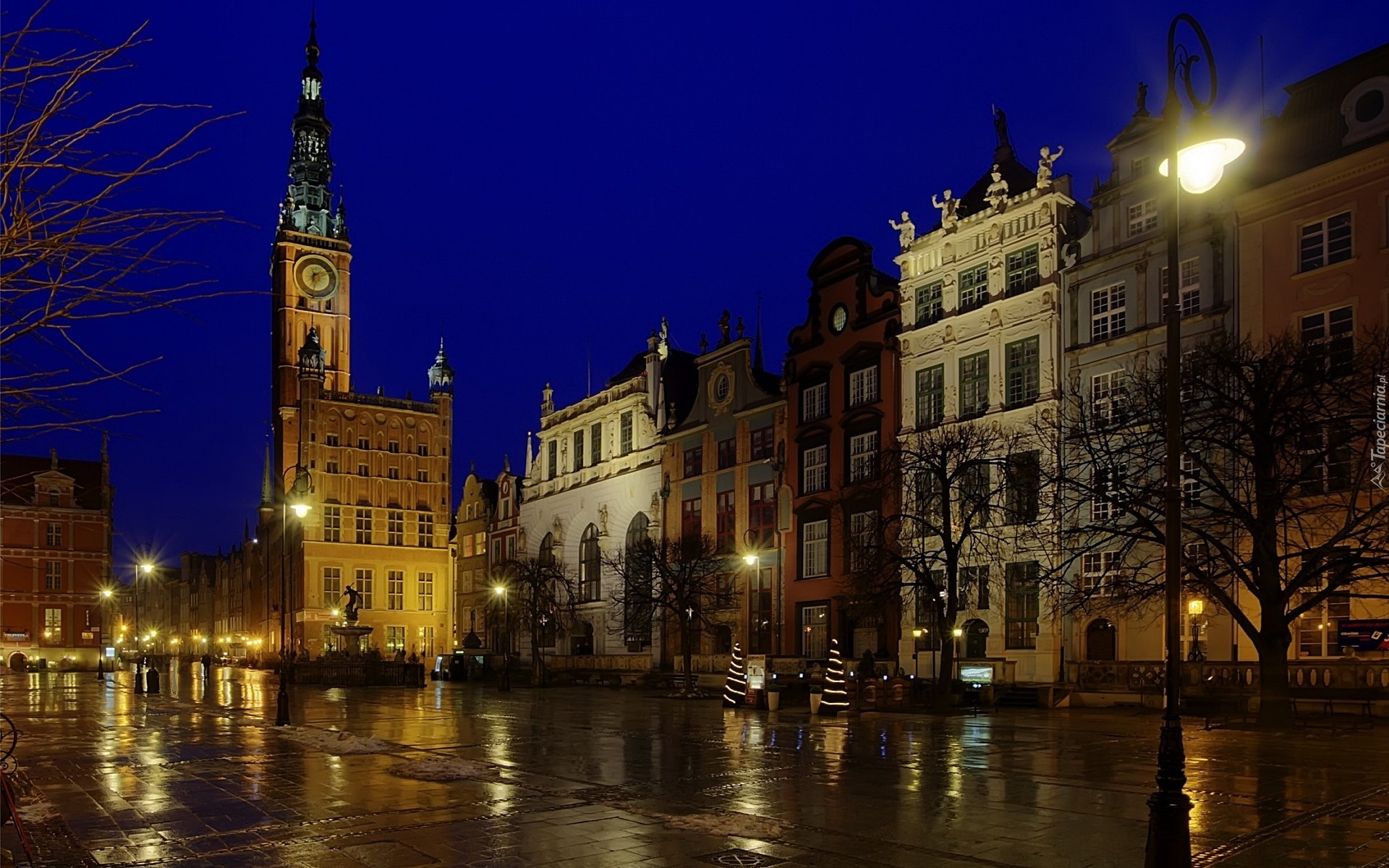 Miasto, Nocą, Gdańsk, Polska