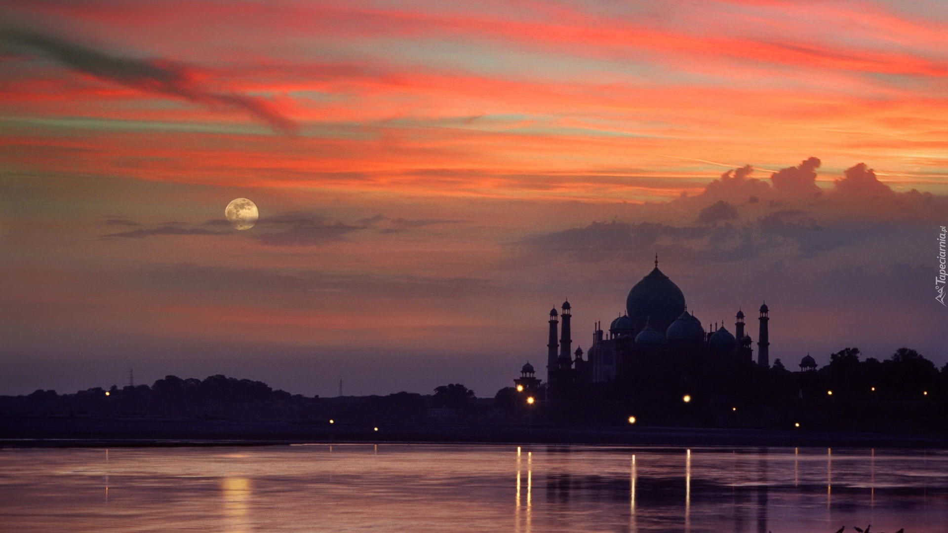 Indie, Agra, Mauzoleum, Tadź Mahal, Zachód słońca