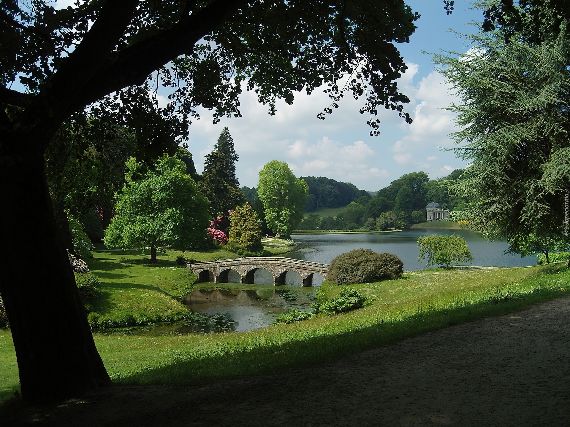 Mostek, Jeziorko, Ogród, Stourhead, Anglia