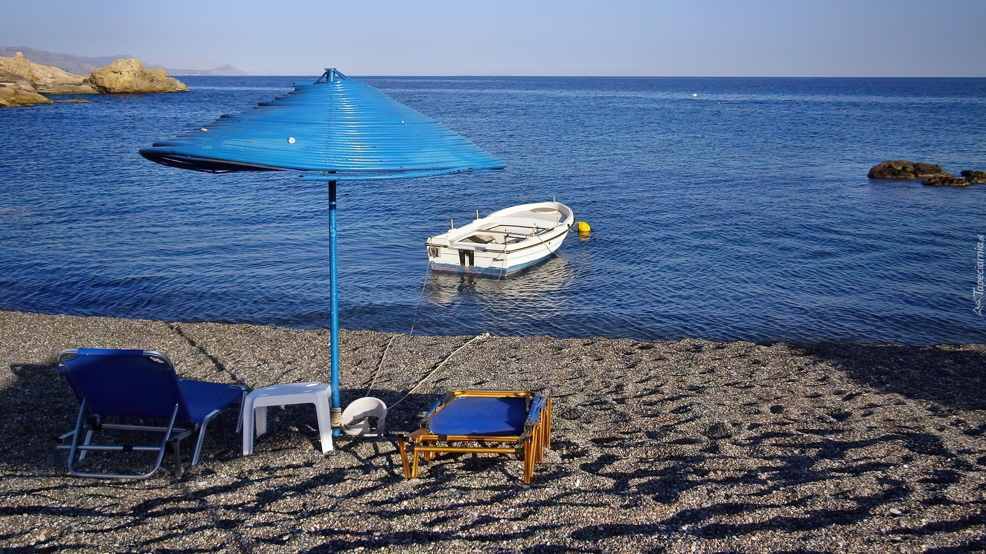 Morze, Łódka, Plaża, Parasol