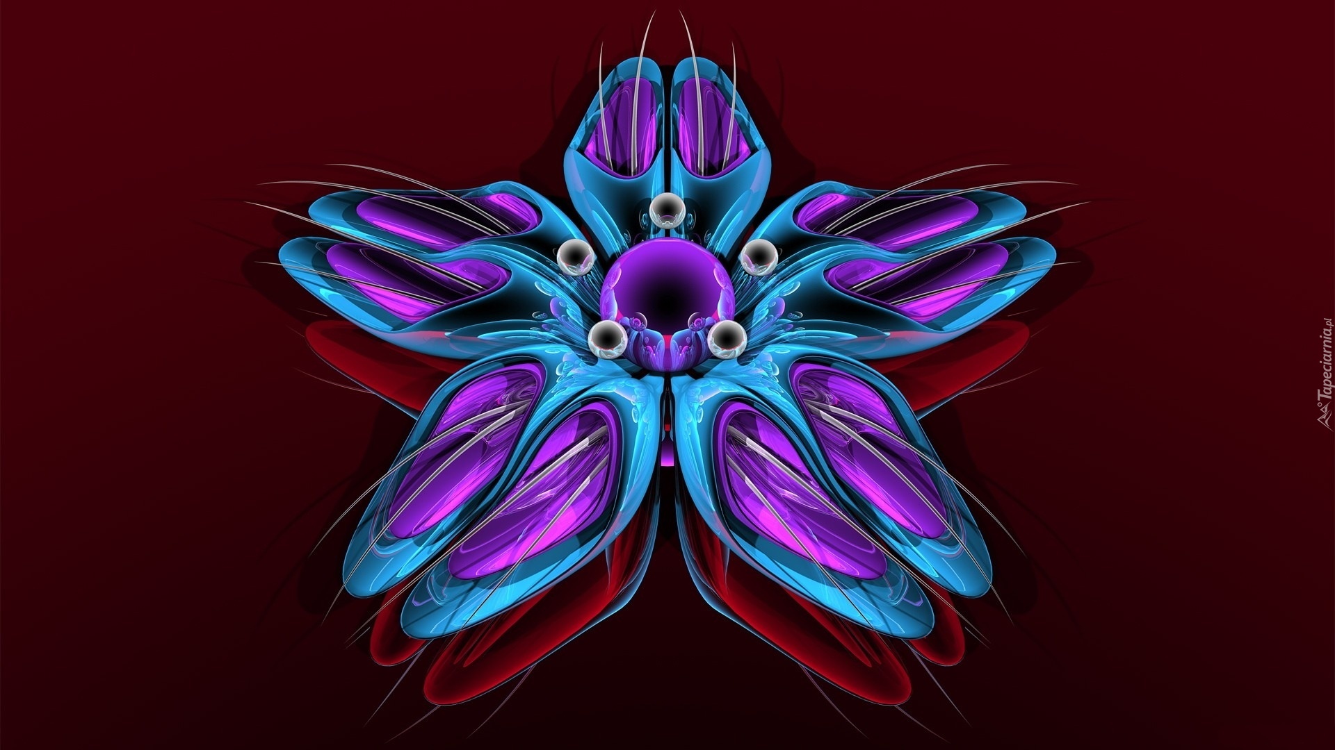 Niebieski, Kwiat, Grafika 3D