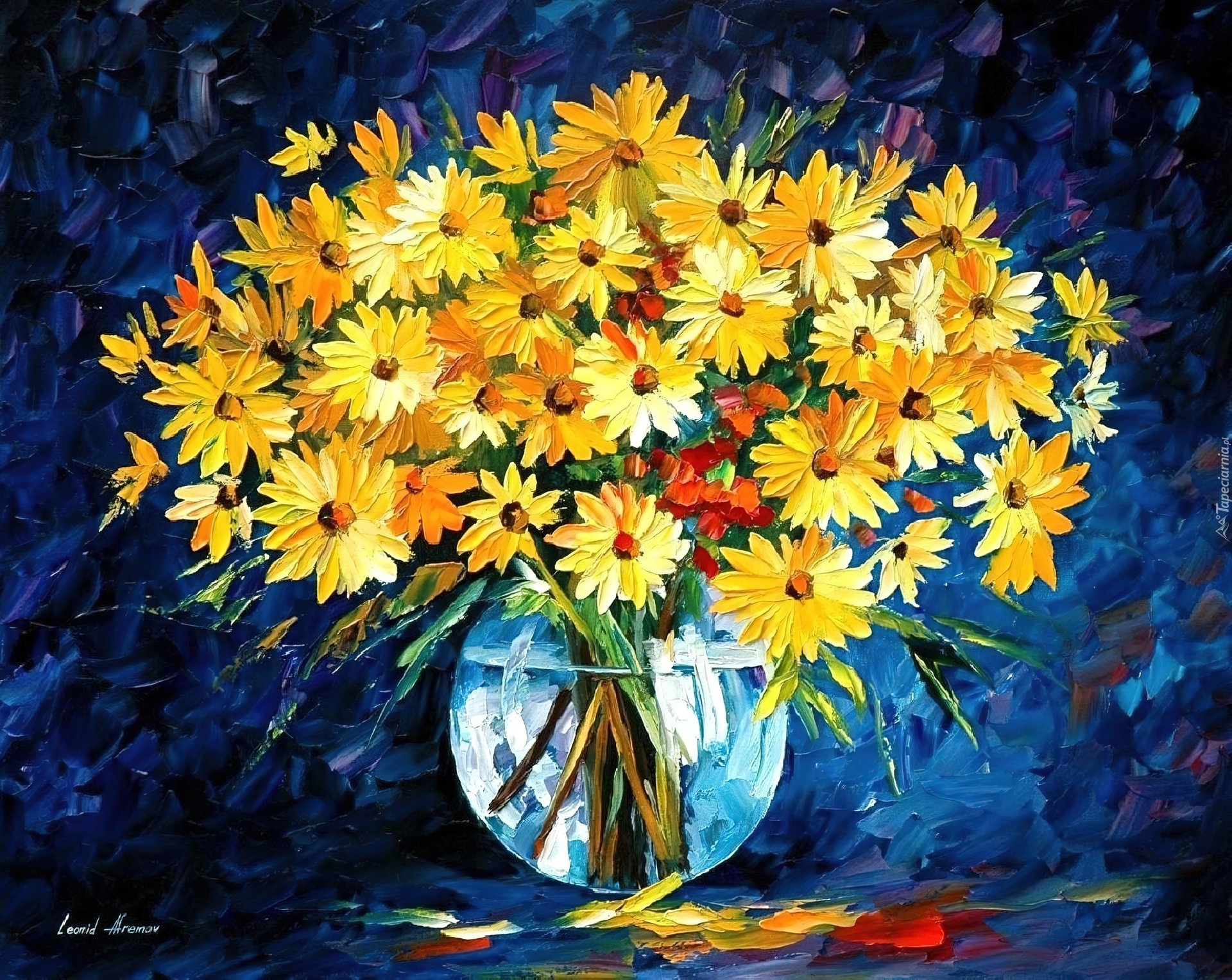 Obraz, Reprodukcja, Żółte, Kwiaty, Bukiet, Leonid Afremov