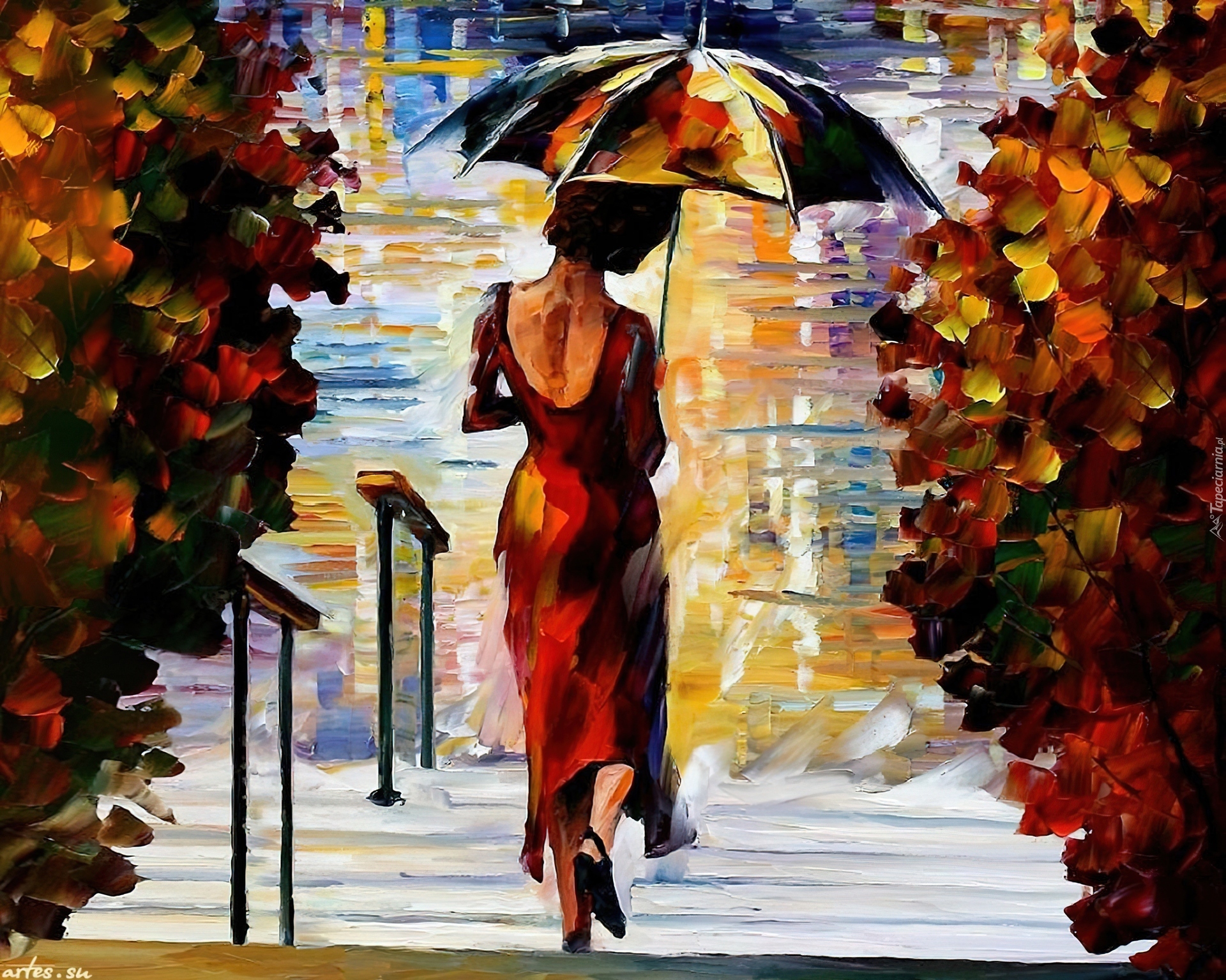 Obraz, Reprodukcja, Leonid Afremov, Kobieta, Parasol