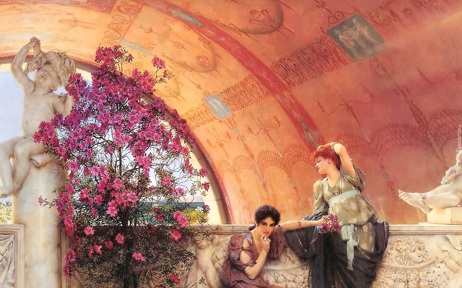 Lawrence Alma-Tadema, Obraz, Kobiety, Rzeźby, Kwiaty