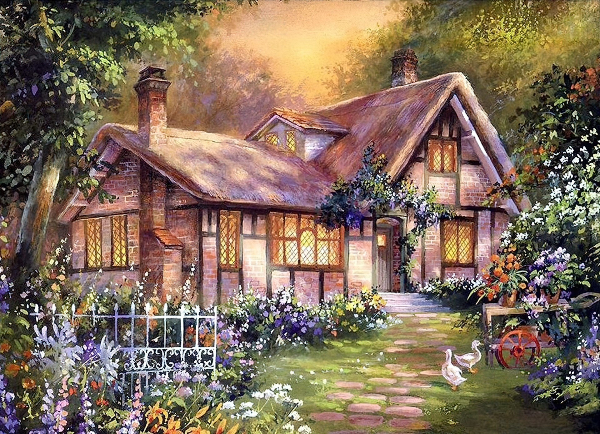 Dom, Ogród, Podwórko, Kwiaty