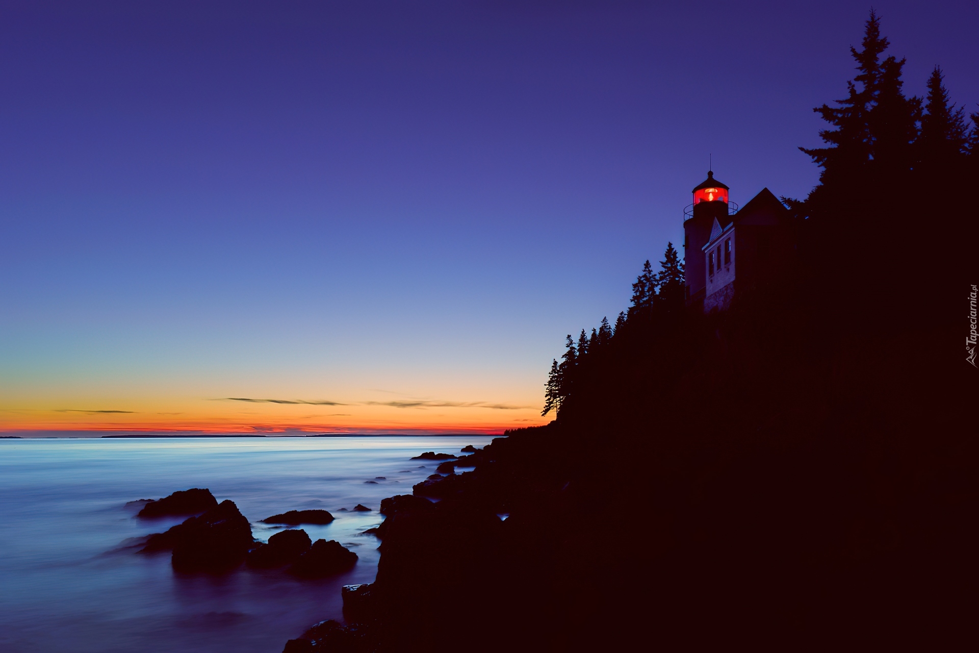 Latarnia Morska, Morze, Noc, Bass Harbor, Maine