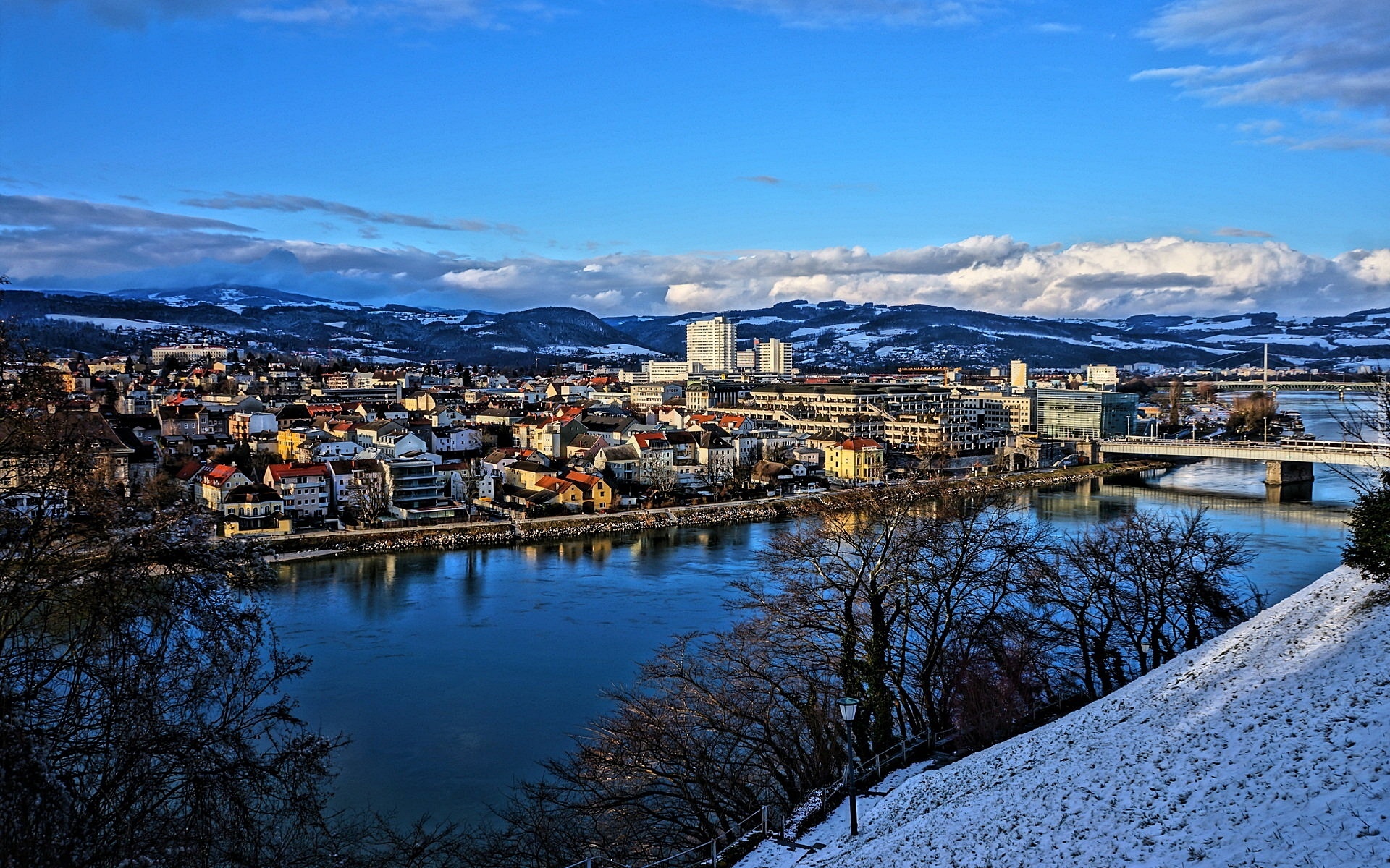 Zima, Rzeka, Miasto, Góry, Austria